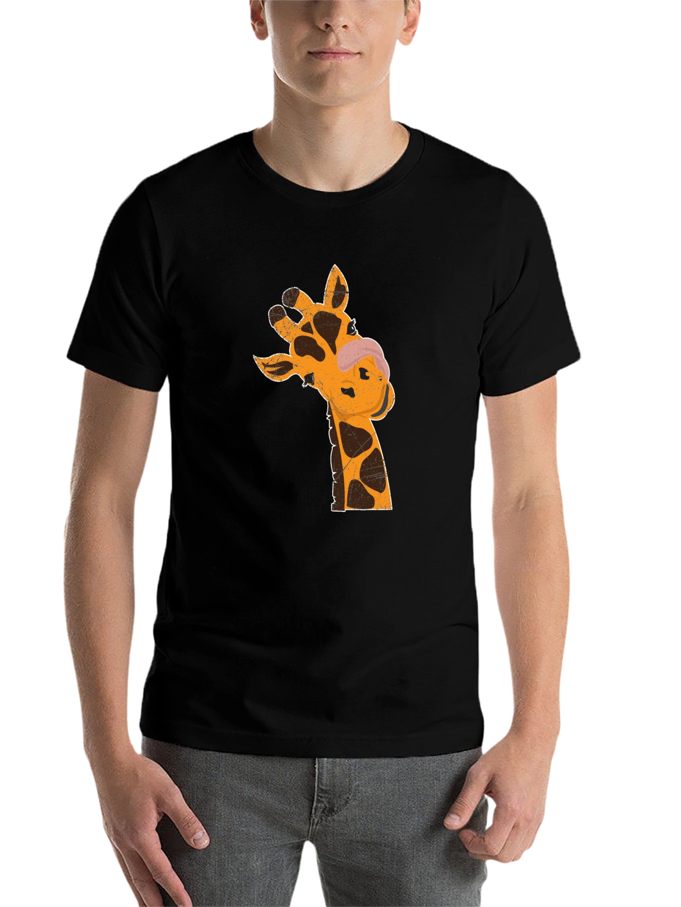 Black Giraffe Graphic T-Shirt - Black Casual Tee view 7