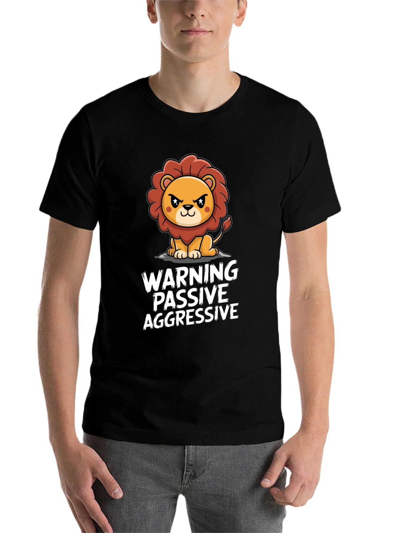 Black Warning Passive Aggressive Lion Graphic Tee view 7
