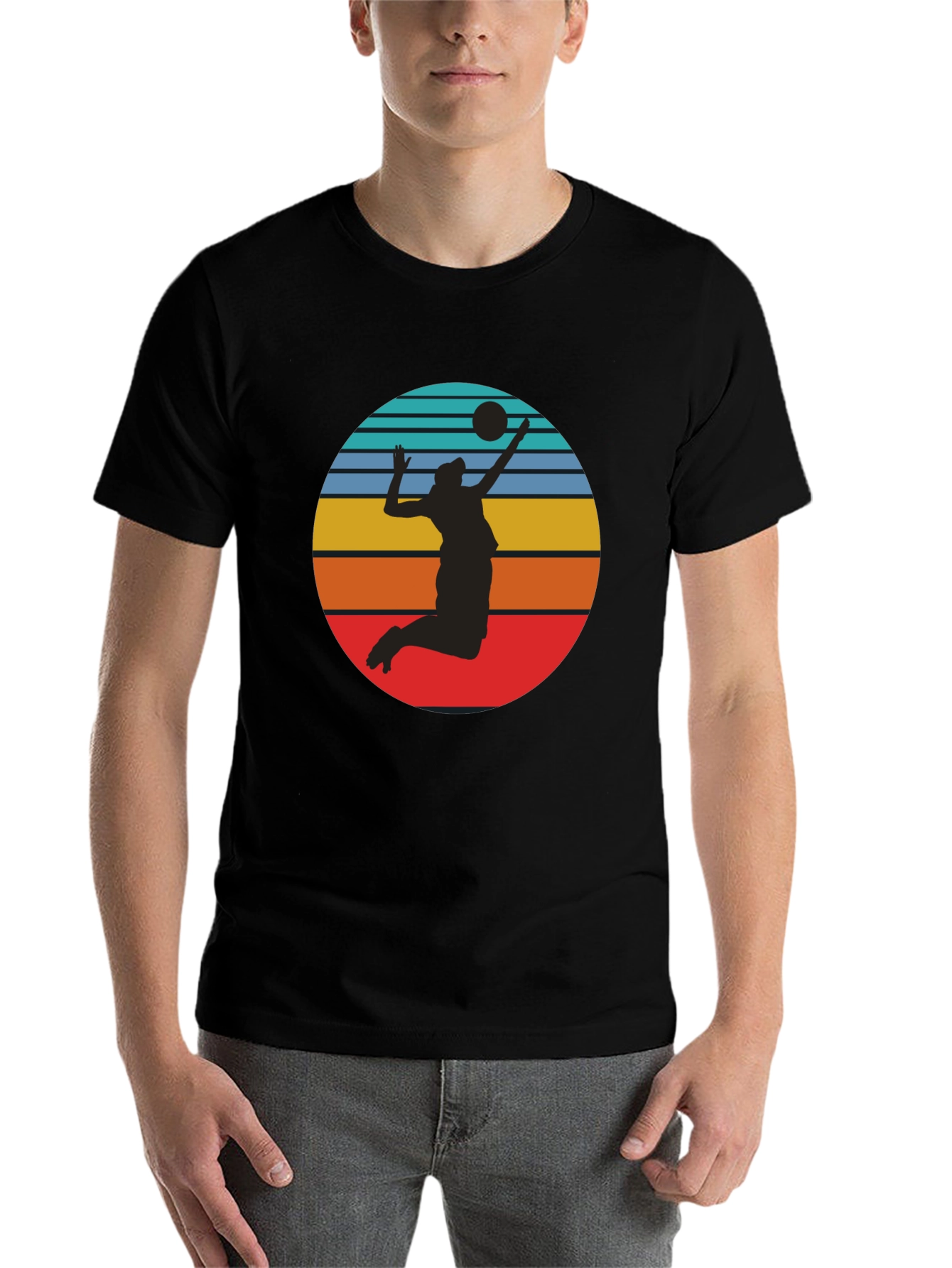 Black Volleyball Sunset Silhouette Graphic Tee - Black view 7