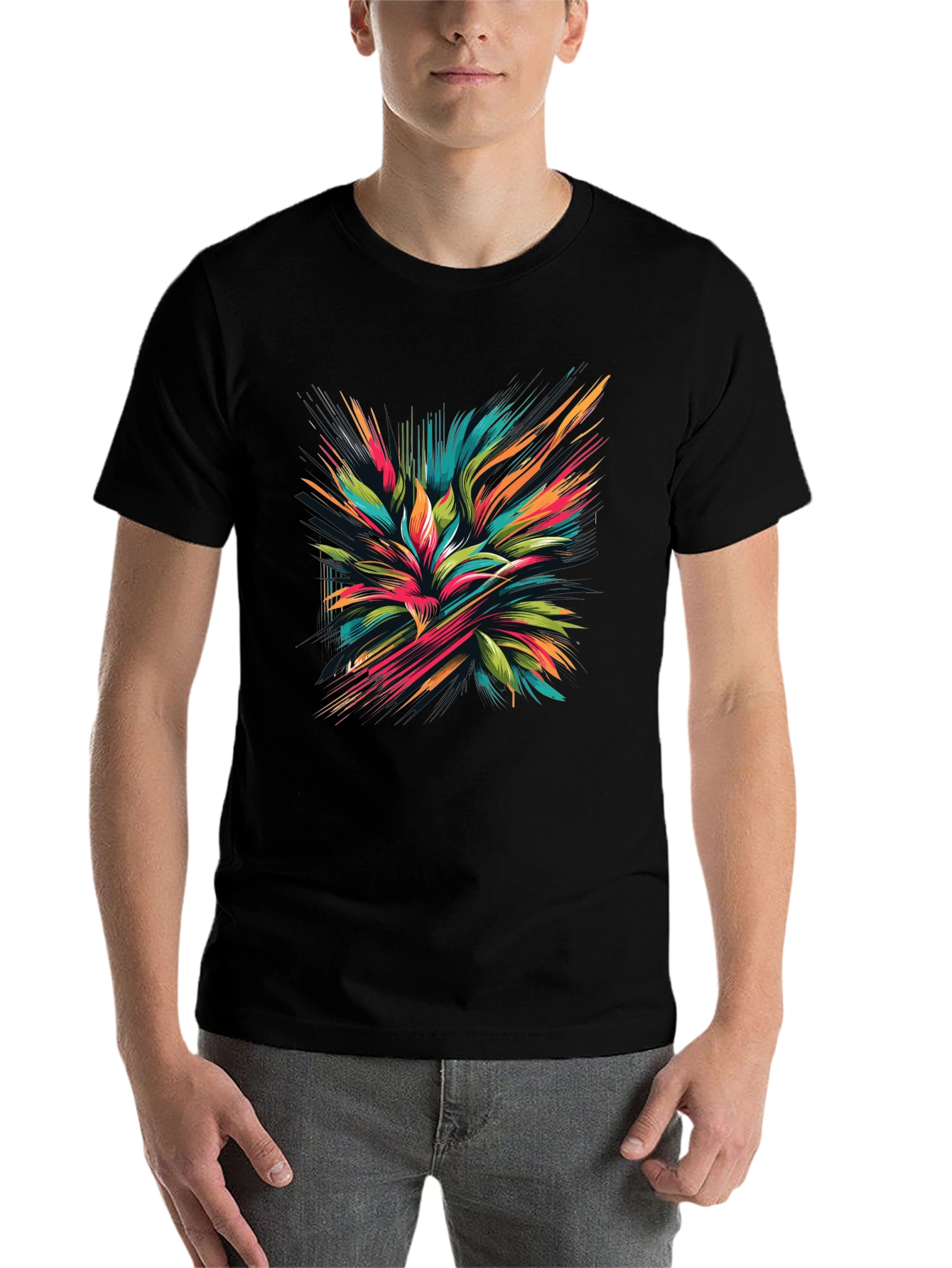 Black Abstract Floral Graphic Black T-Shirt view 7