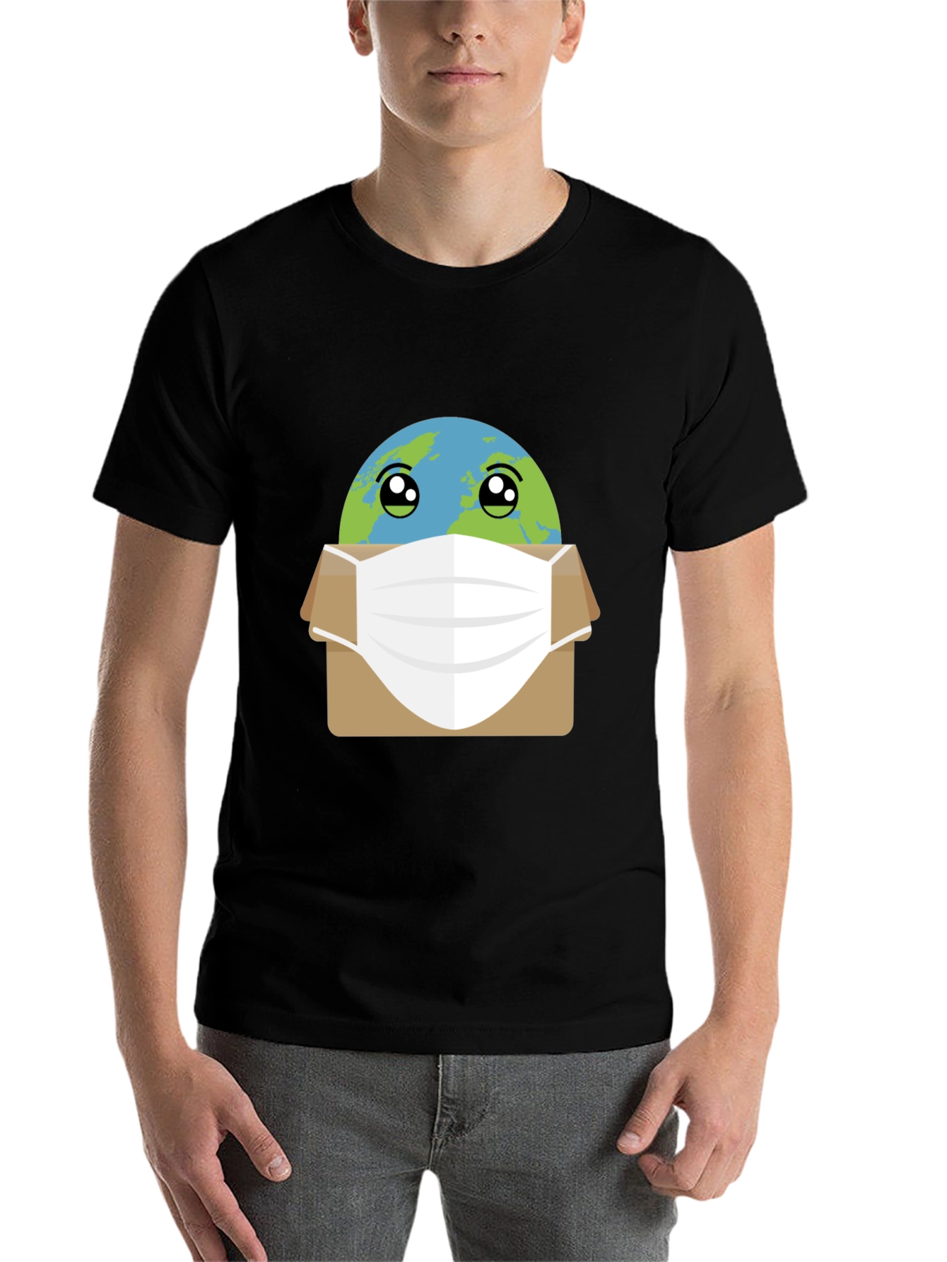 Black Earth Wearing Mask Graphic Tee view 7