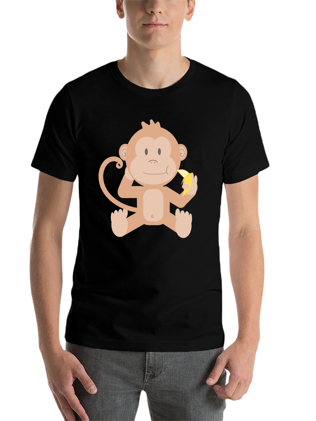 Black Funny Monkey Banana Graphic Black T-Shirt view 7