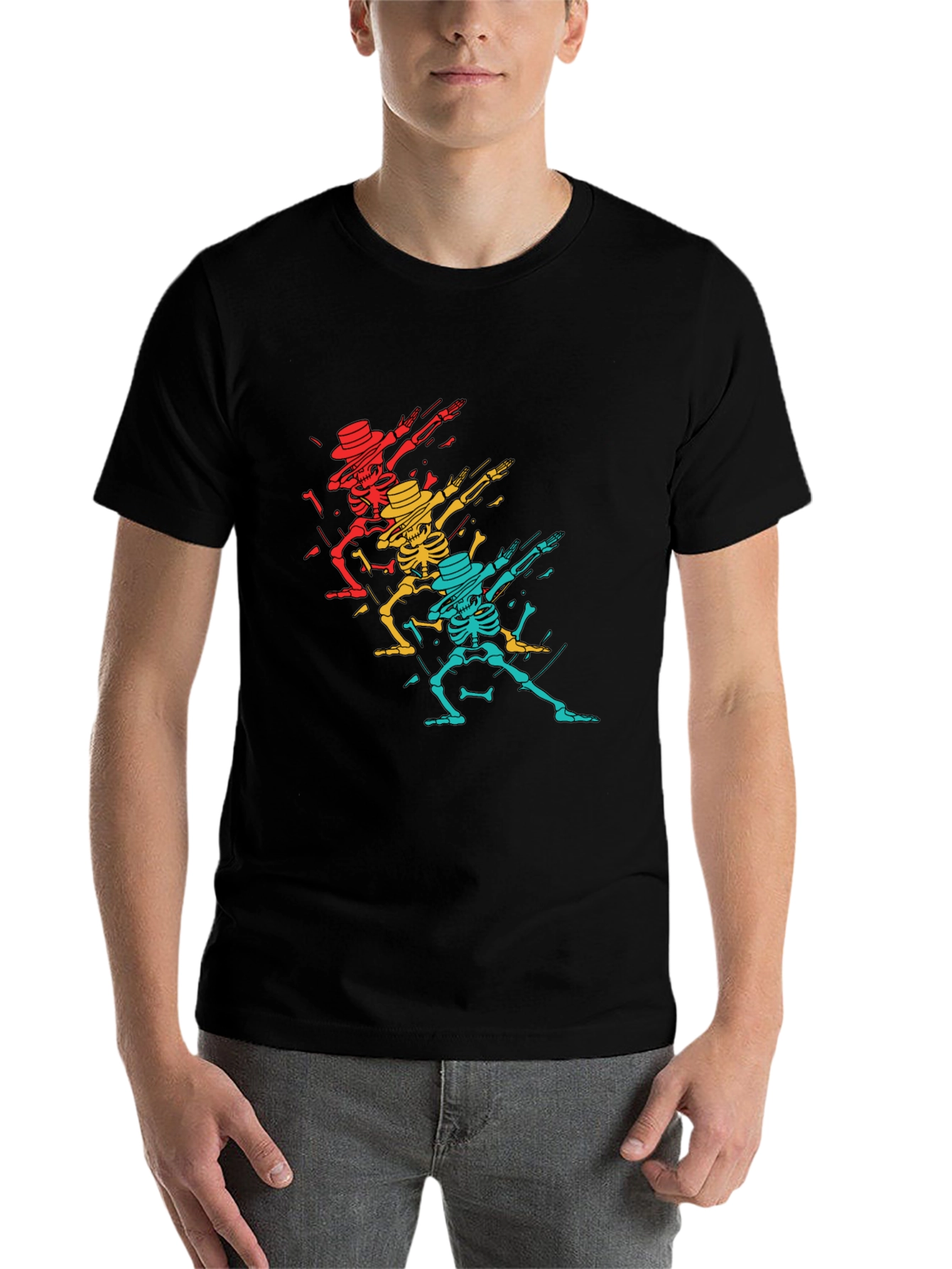 Black Dabbing Skeleton T-Shirt - Cool Graphic Tee view 7