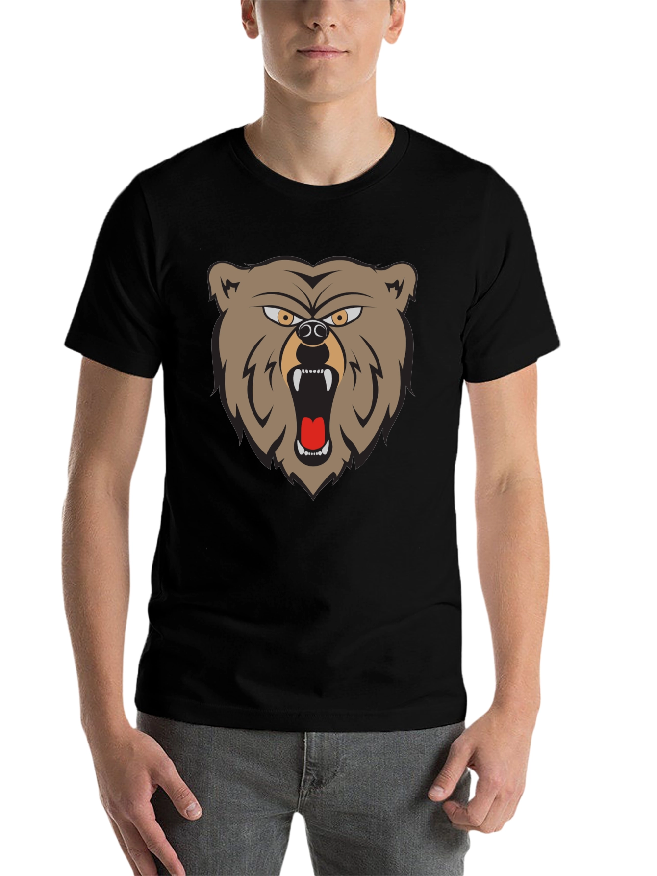 Black Men's Graphic T-Shirt - Roaring Bear Design view 7