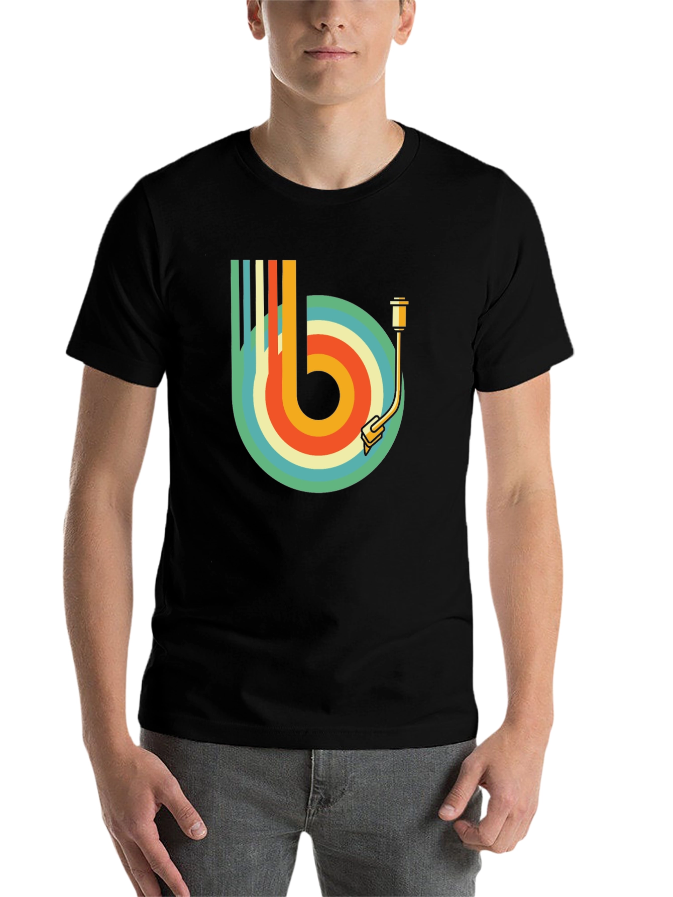 Black Retro Record Player Graphic Tee view 7