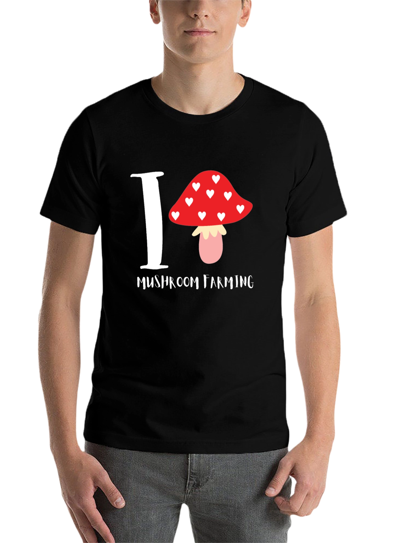 Black I Love Mushroom Farming T-Shirt view 7