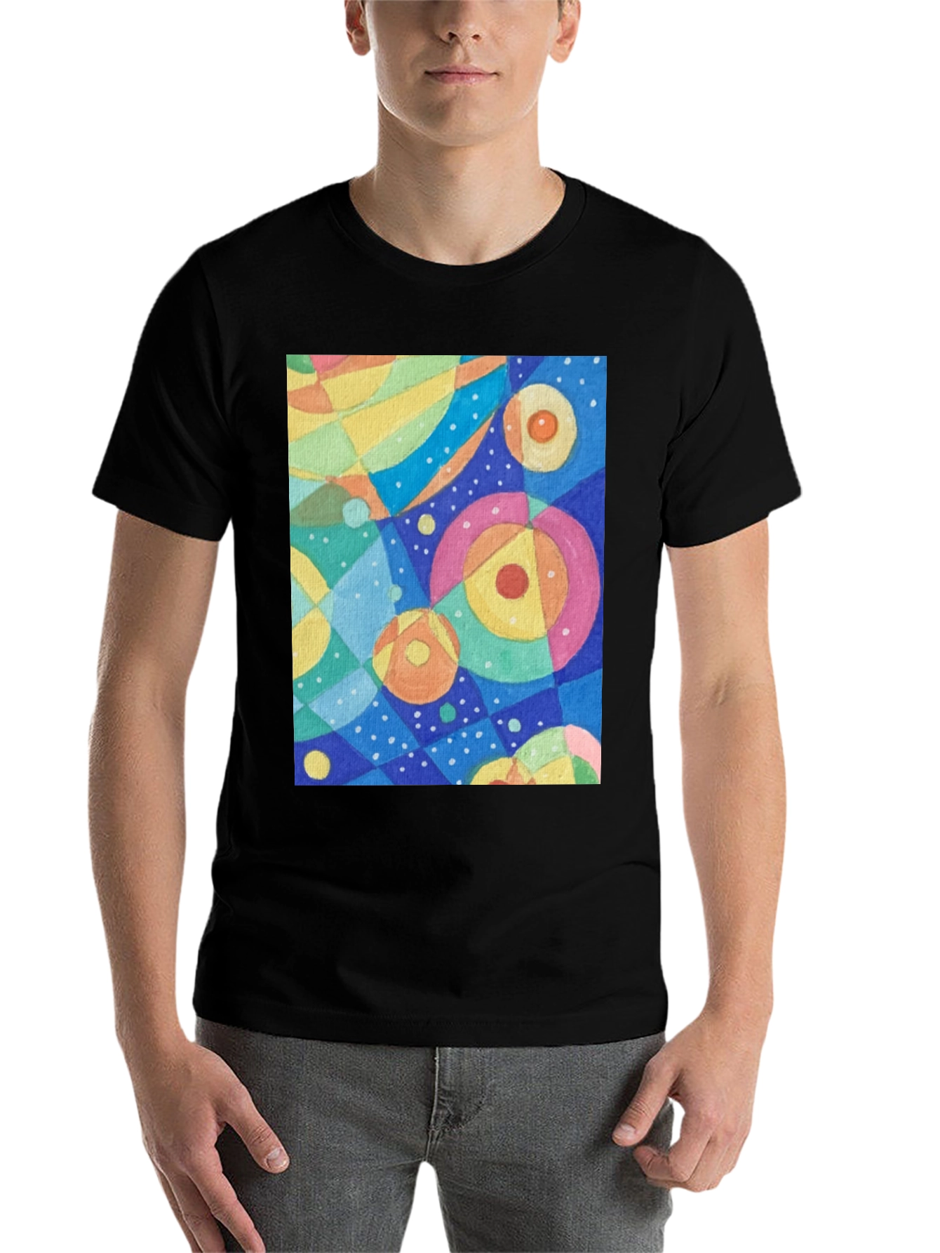 Black Abstract Circle Pattern Graphic Tee - Black view 7