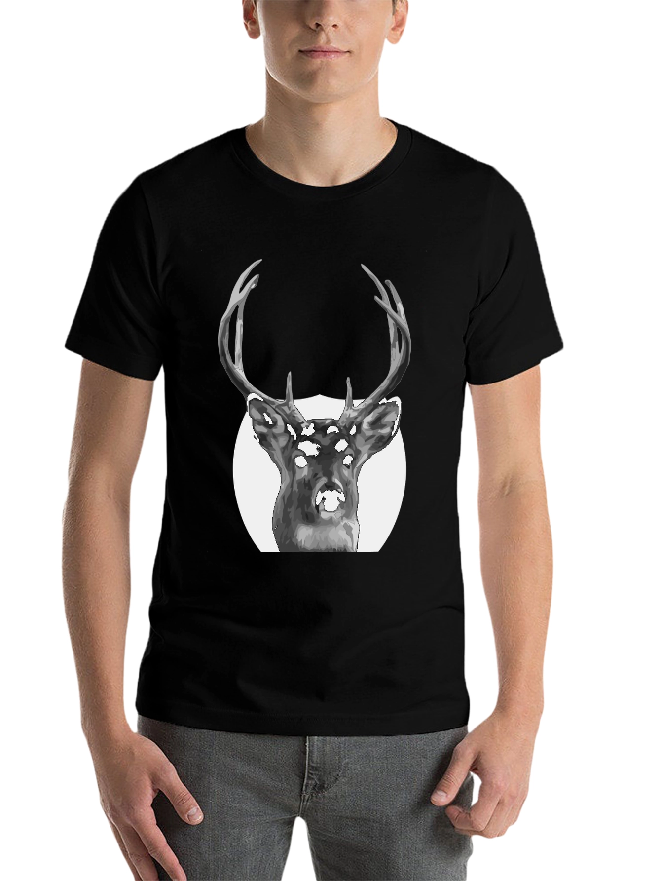 Black Deer Graphic Print Black T-Shirt view 7