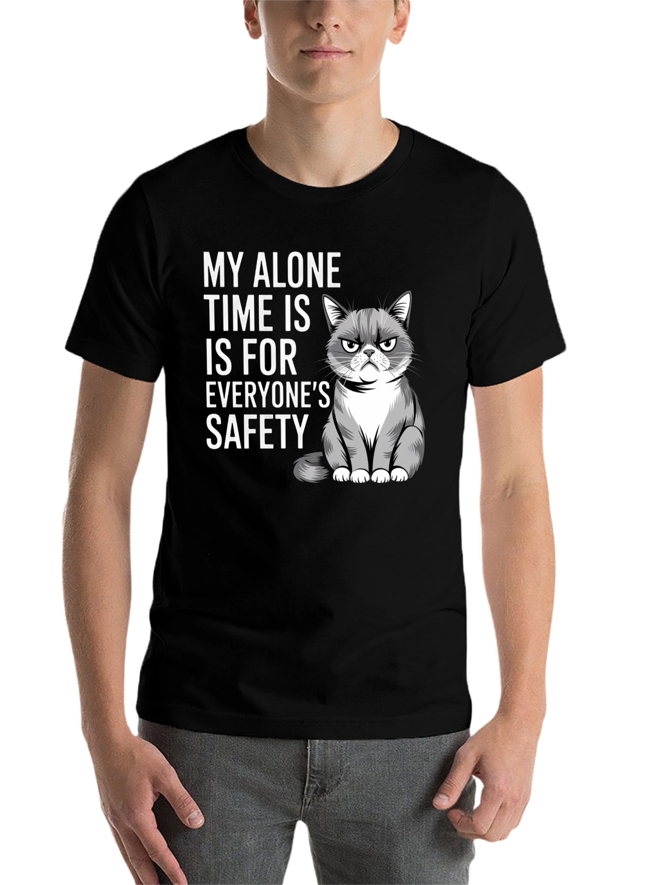 Black Grumpy Cat Alone Time Safety Graphic Tee view 7