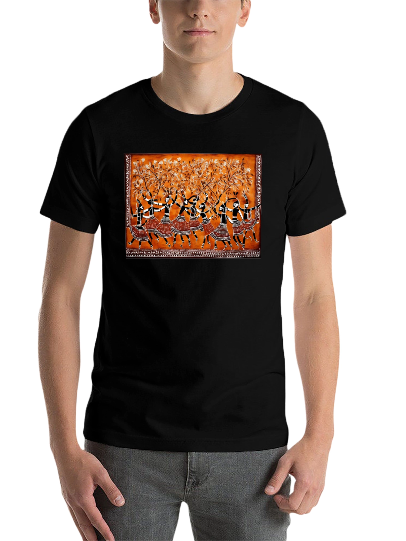 Black Tribal Art Graphic Print Black T-Shirt view 7