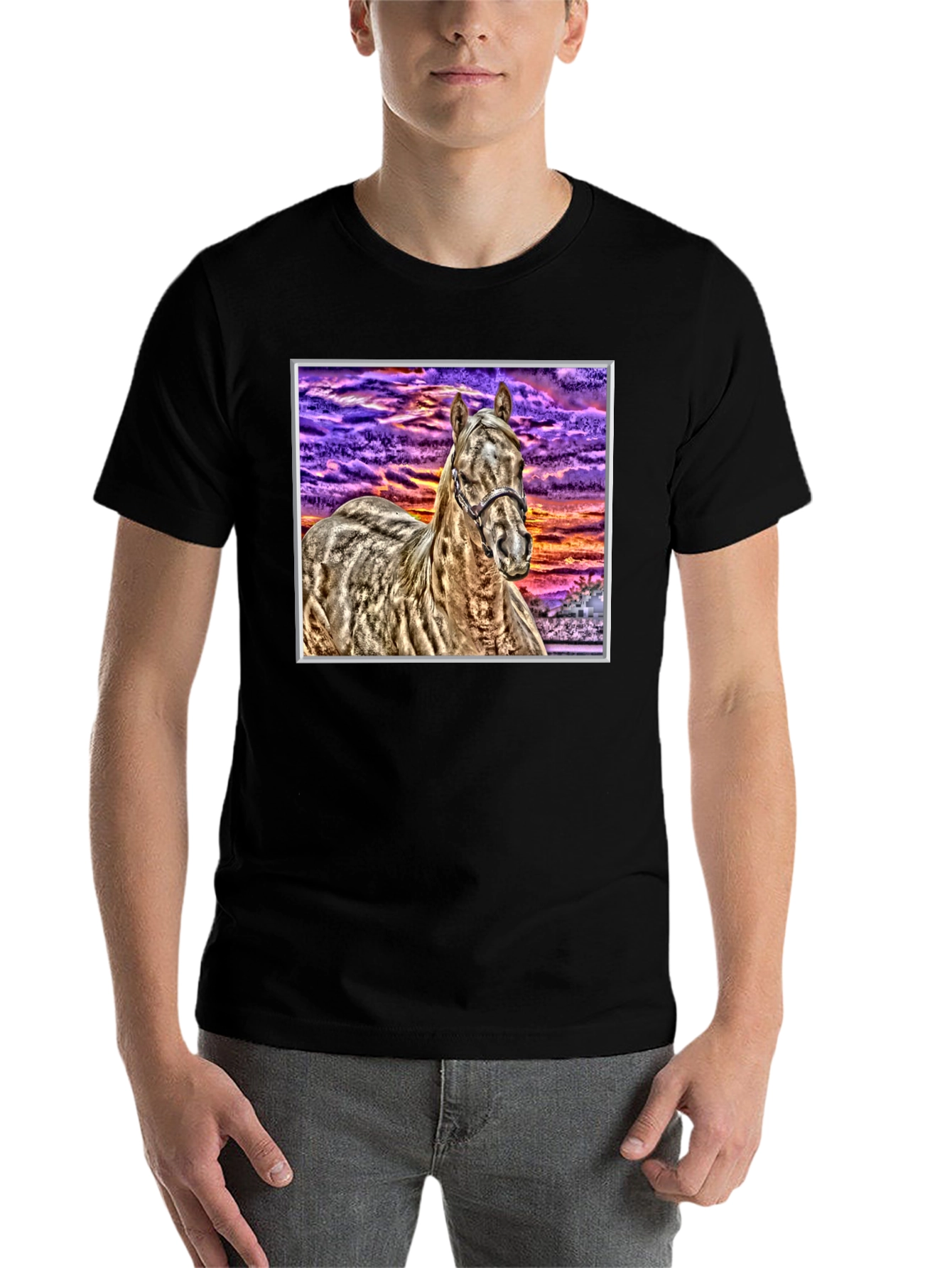 Black Horse Graphic T-Shirt - Sunset Stallion Tee view 7