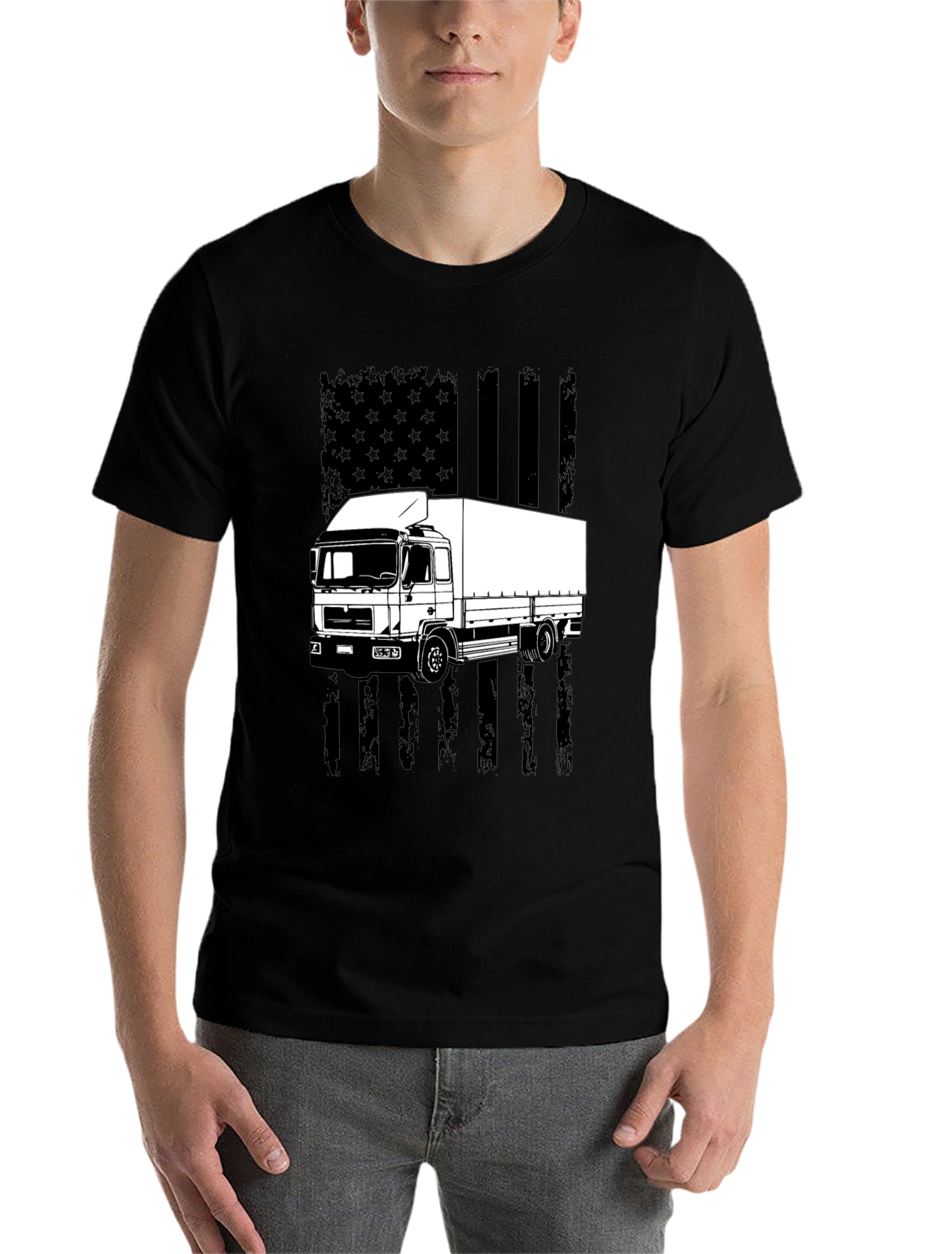 Black Trucker T-Shirt - American Flag Style view 7