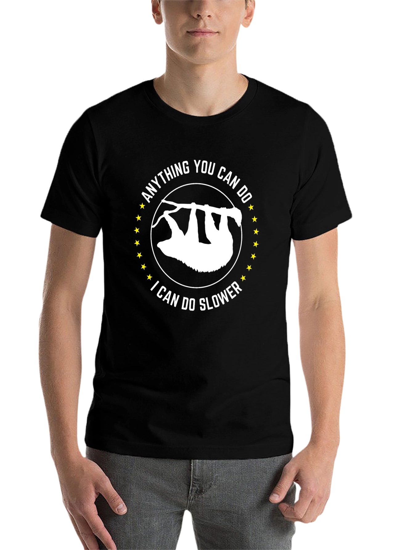 Black Funny Sloth T-Shirt - Anything You Can Do I Can Do Slower Tee view 7
