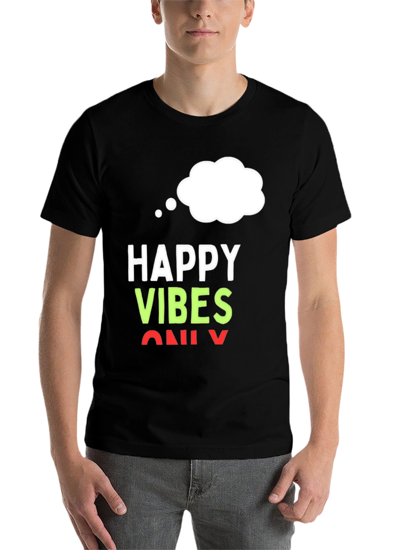 Black Happy Vibes Only T-Shirt - Black Casual Tee view 7