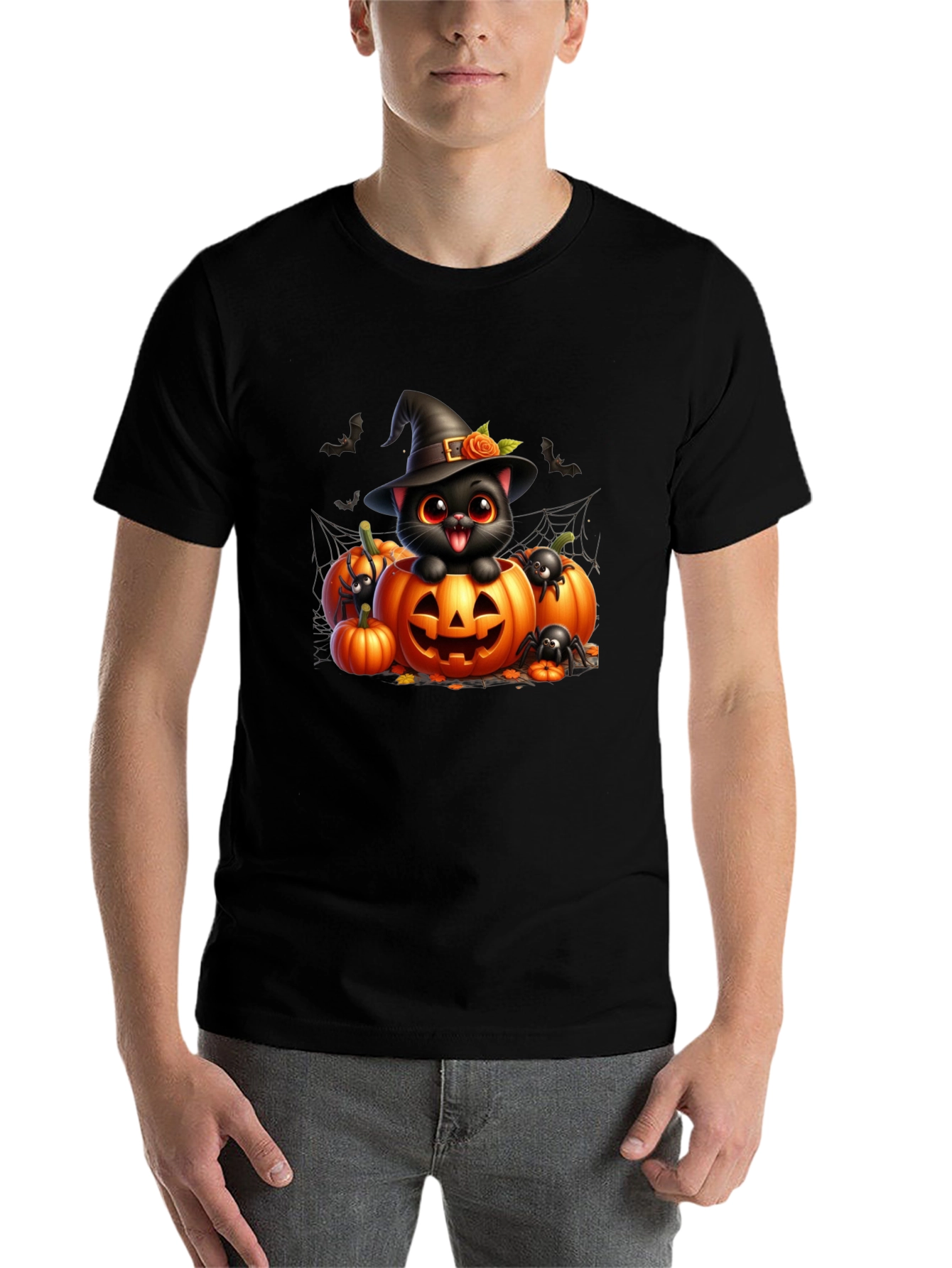 Black Halloween Cat Pumpkin Graphic Tee view 7