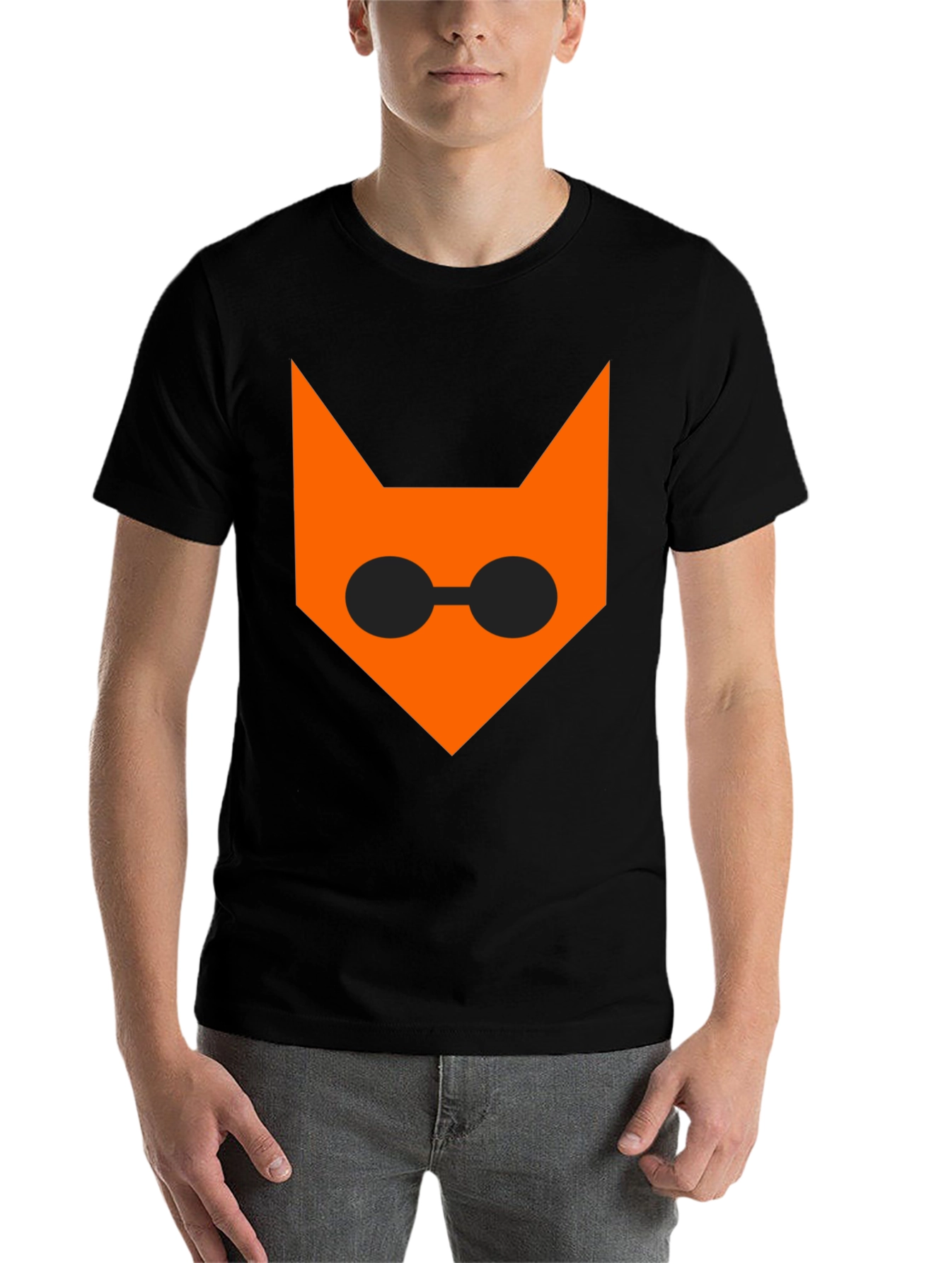 Black Cool Cat Face T-Shirt - Black Cotton Tee view 7