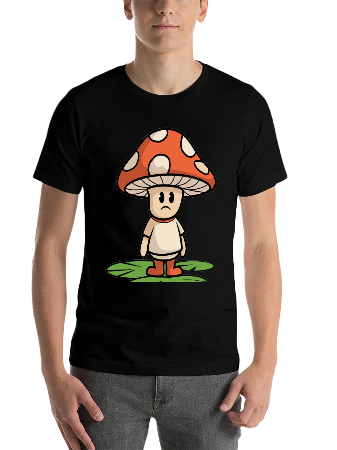 Black Sad Mushroom Graphic Tee - Funky Black T-Shirt view 7