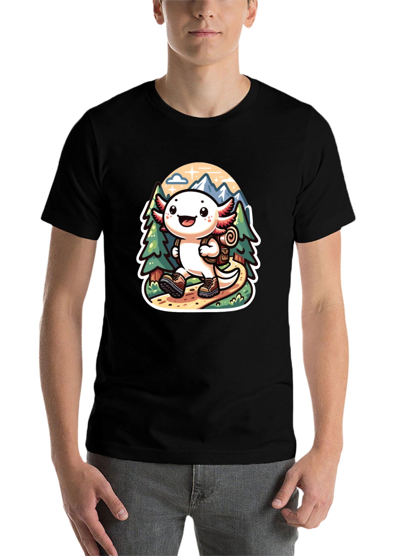Black Axolotl Hiking T-Shirt view 7