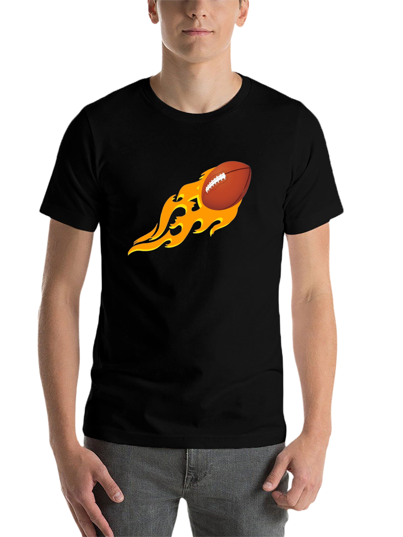 Black Flaming Football Graphic Tee - Black T-Shirt view 7