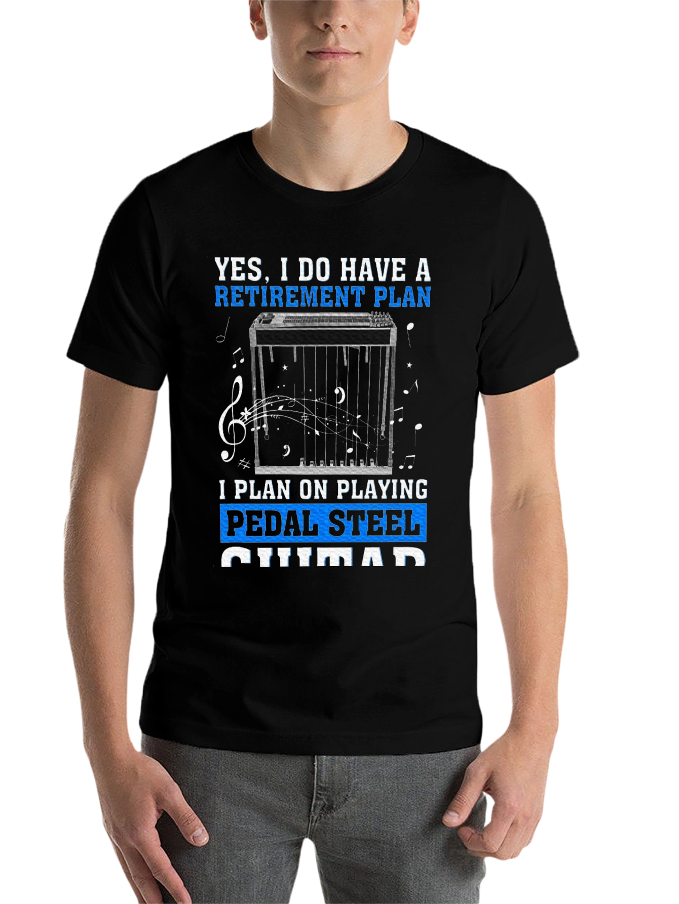 Black Retirement Pedal Steel Guitar T-Shirt view 7