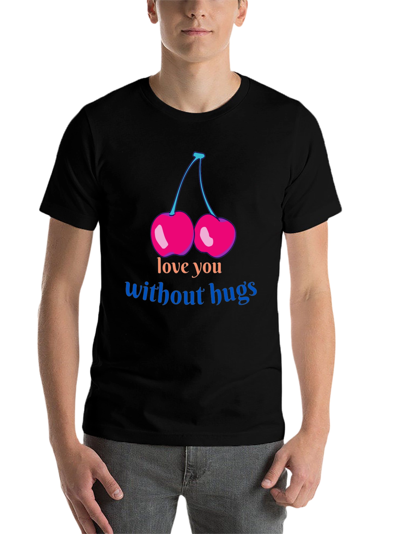 Black Love You Without Hugs Cherry Graphic Tee - Black view 7