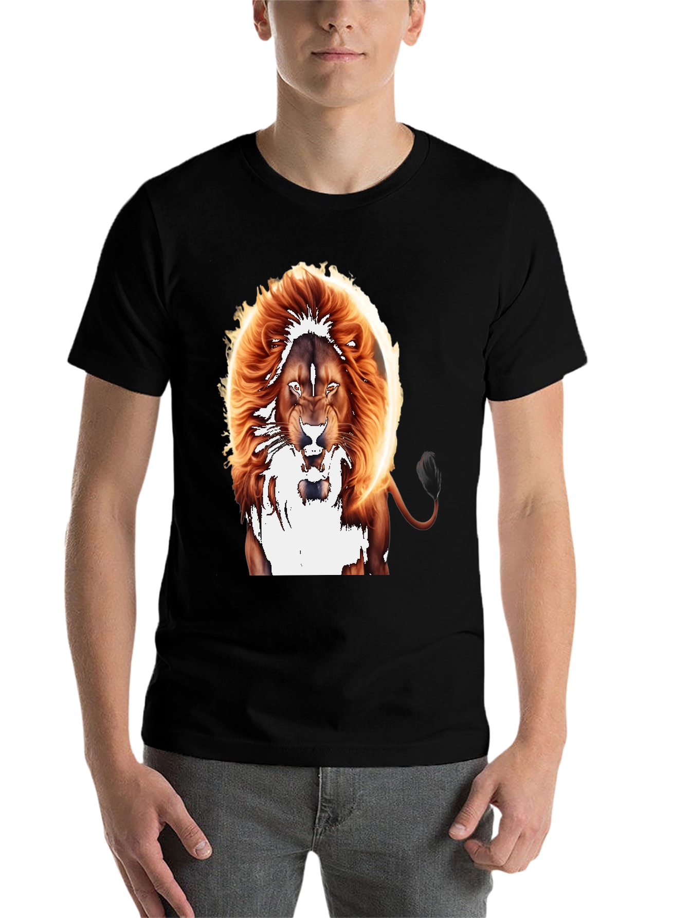 Black Fiery Lion Graphic Tee - Bold Animal Print view 7