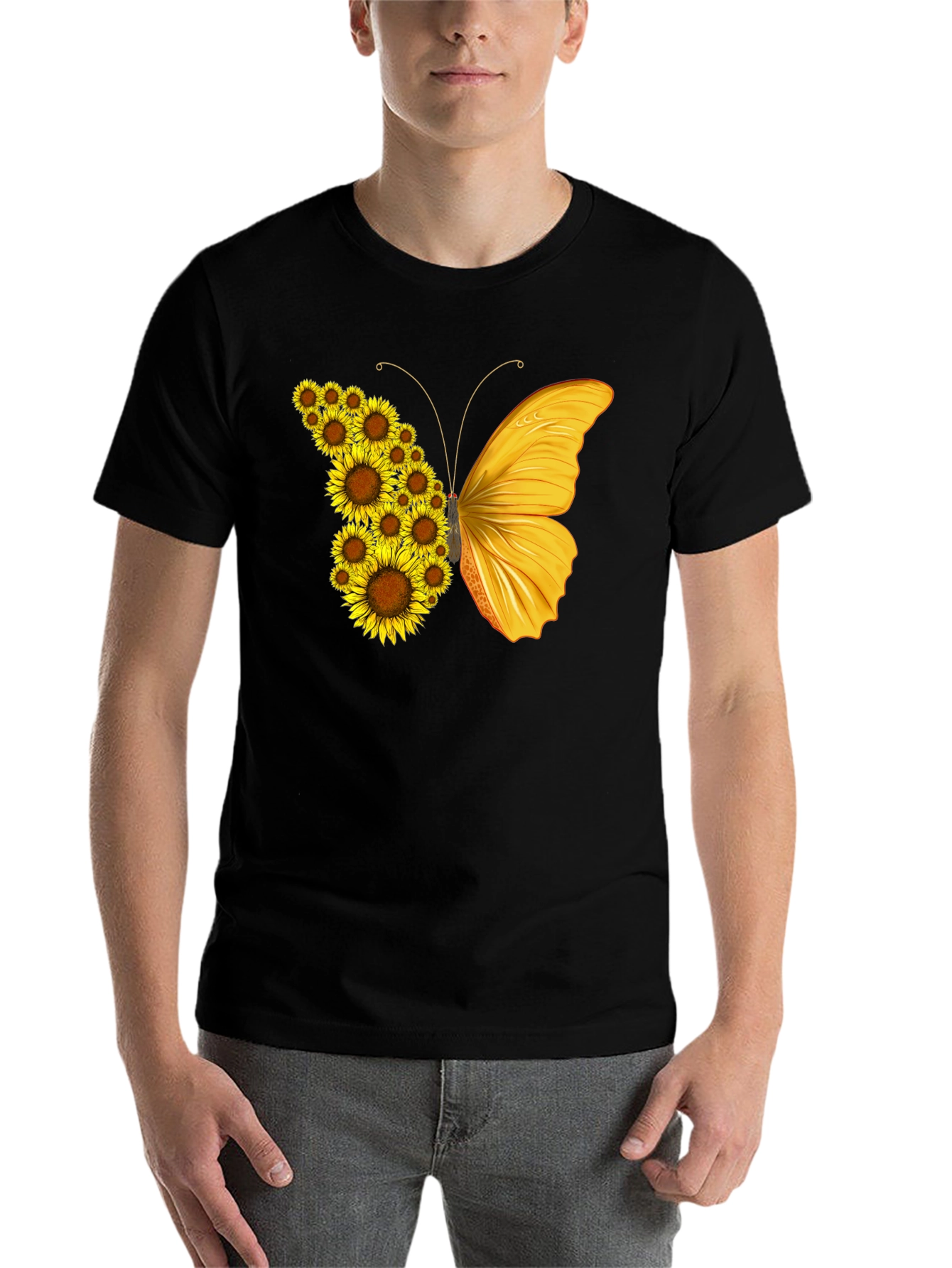 Black Sunflower Butterfly Graphic T-Shirt - Black view 7