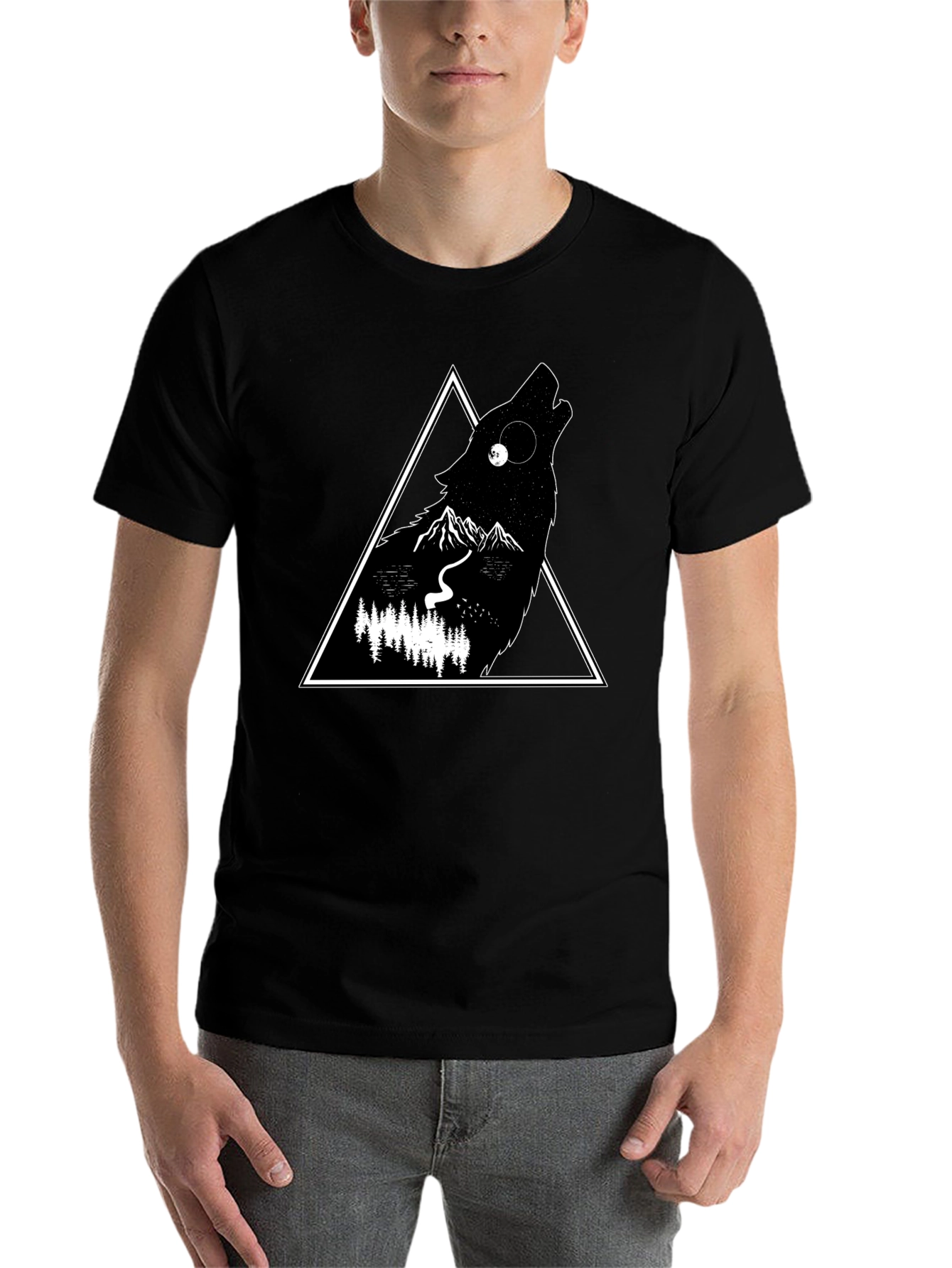 Black Wolf Triangle Graphic Black T-Shirt view 7
