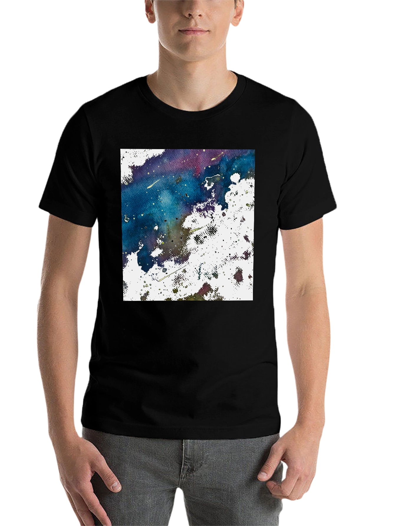 Black Abstract Galaxy Graphic Print Black T-Shirt view 7