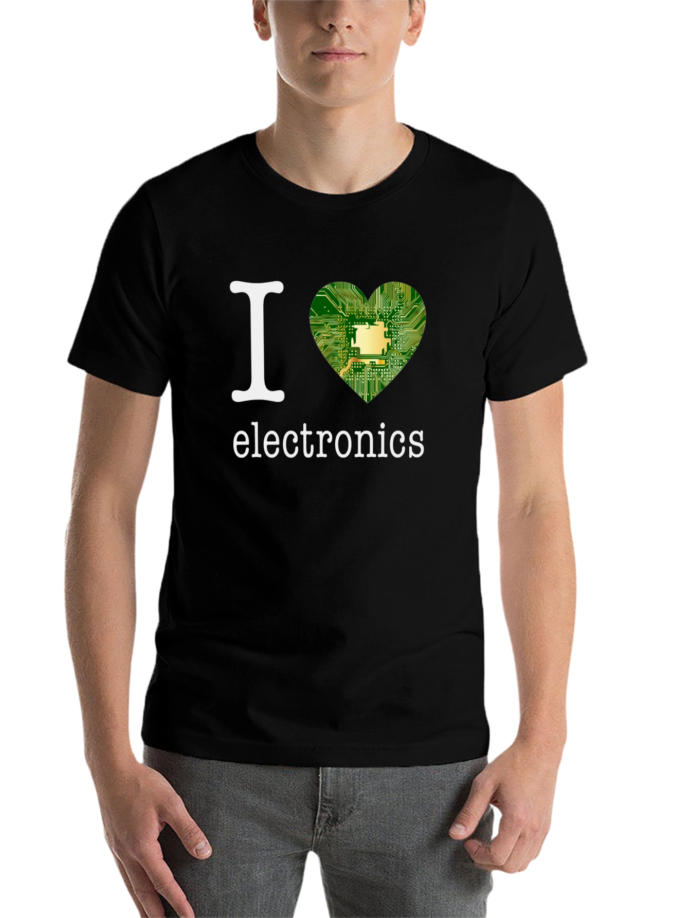 Black I Heart Electronics T-Shirt - Circuit Board Design view 7