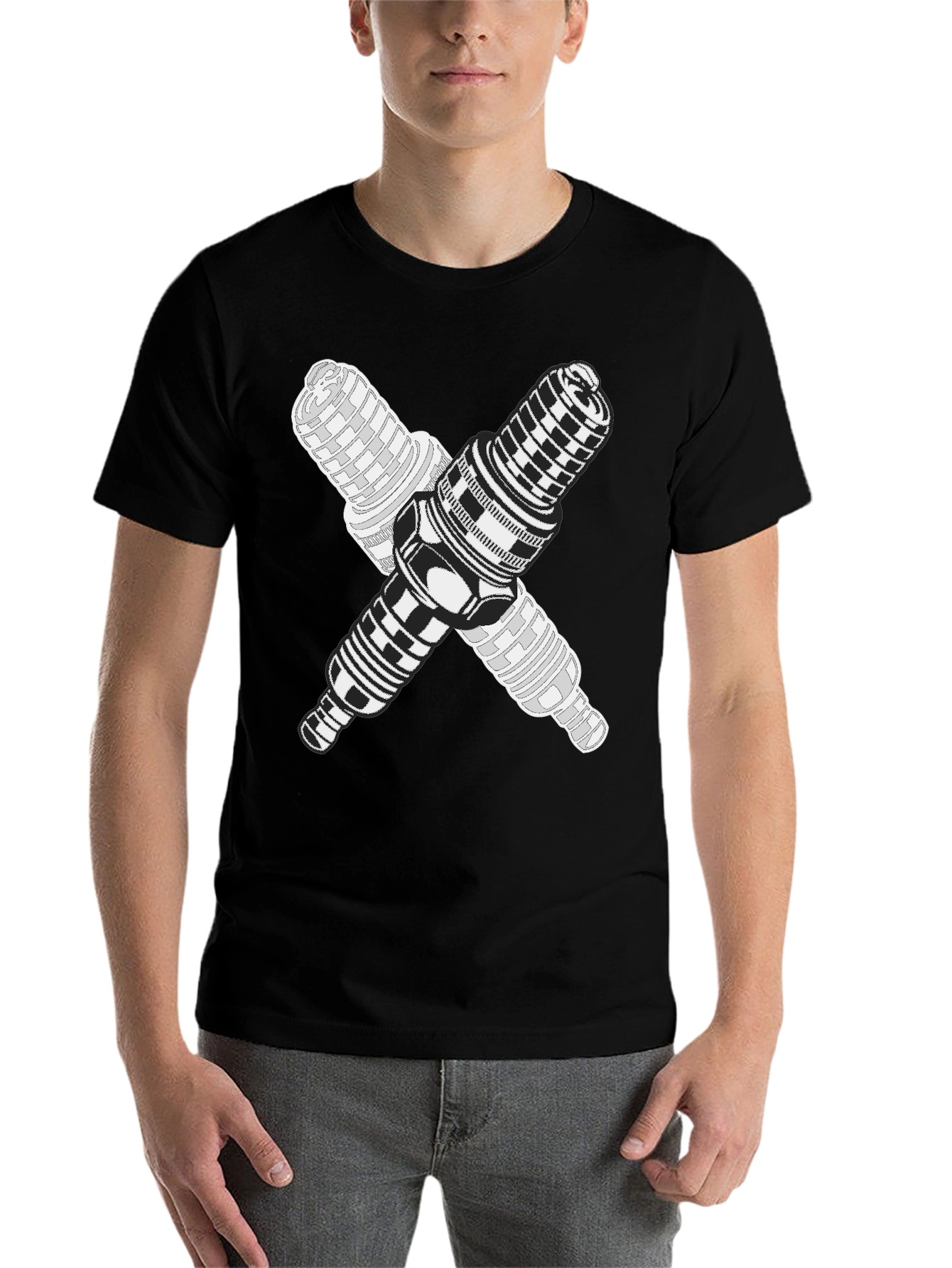 Black Crossed Spark Plugs Graphic Tee - Black Cotton Blend view 7