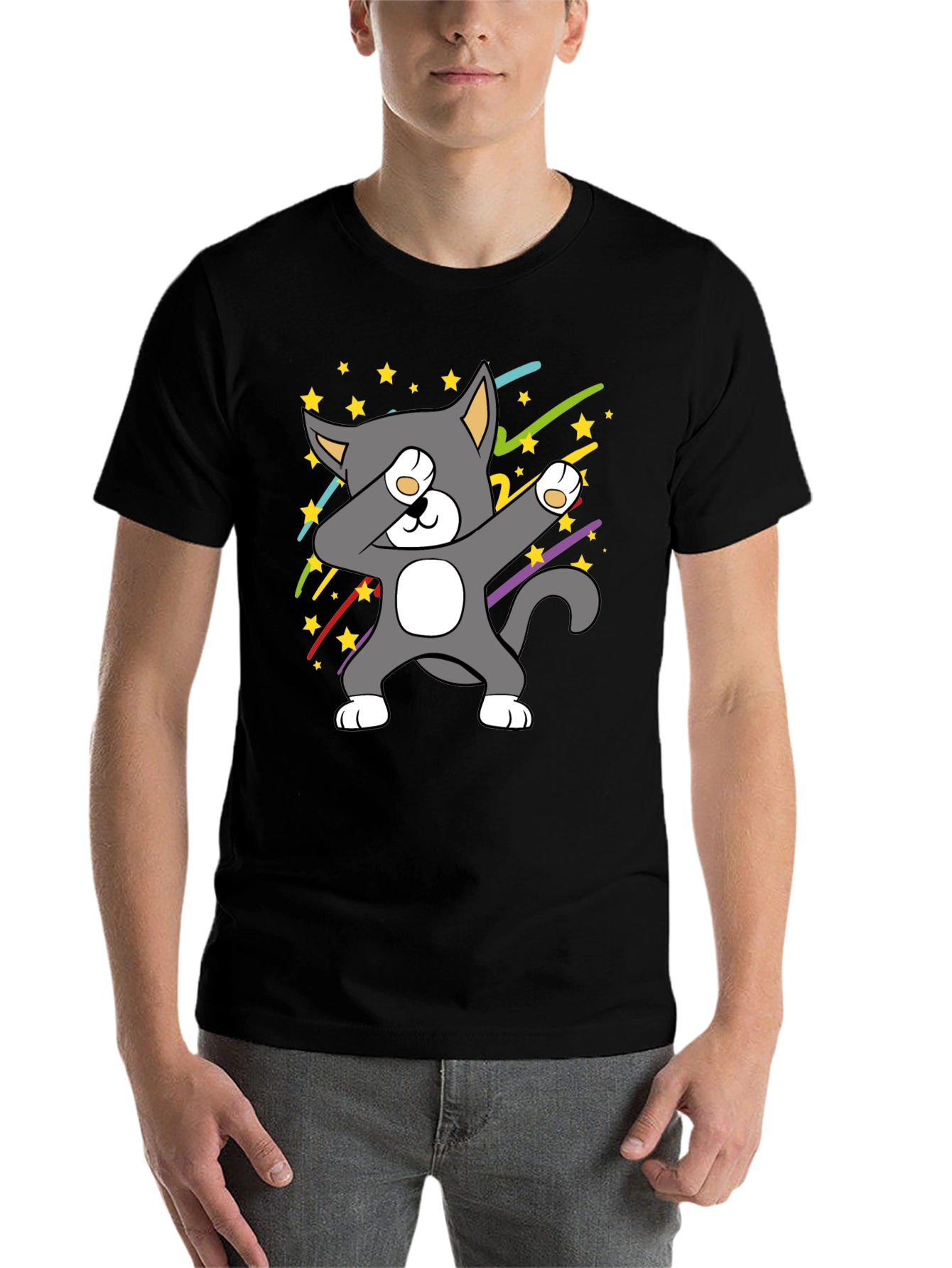 Black Dabbing Cat T-Shirt - Cool Graphic Tee view 7