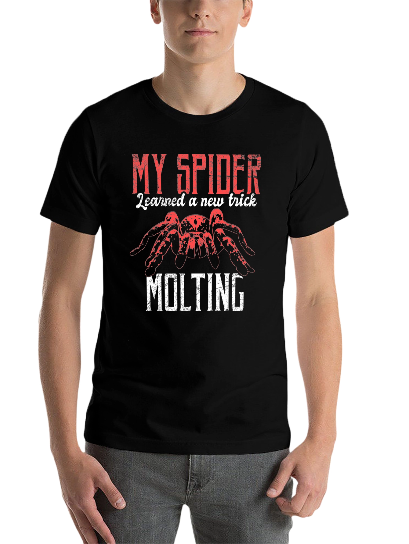 Black My Spider Learned a New Trick Molting Black T-Shirt view 7