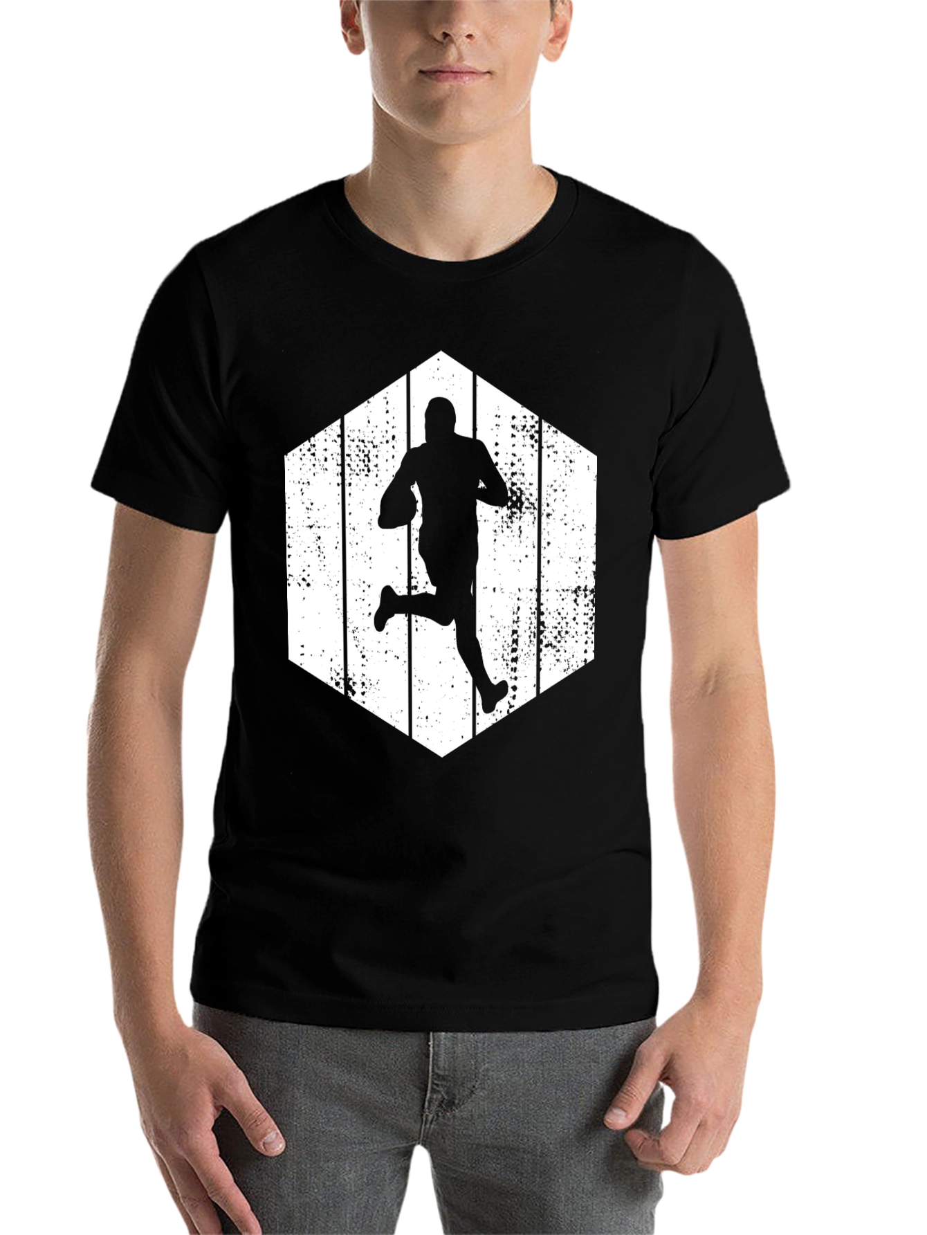 Black Football Player Silhouette T-Shirt view 7