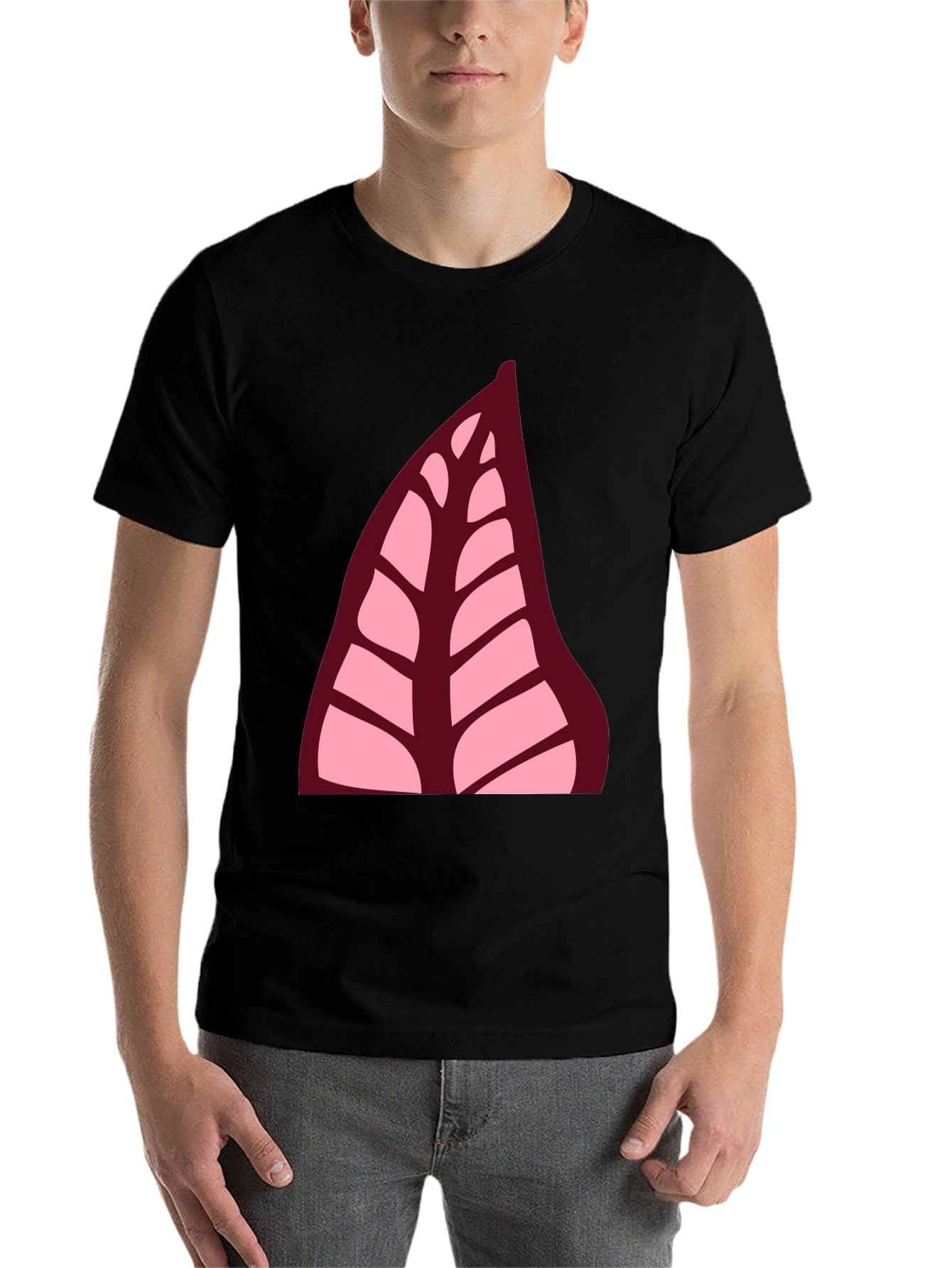 Black Leaf Print Black T-Shirt view 7