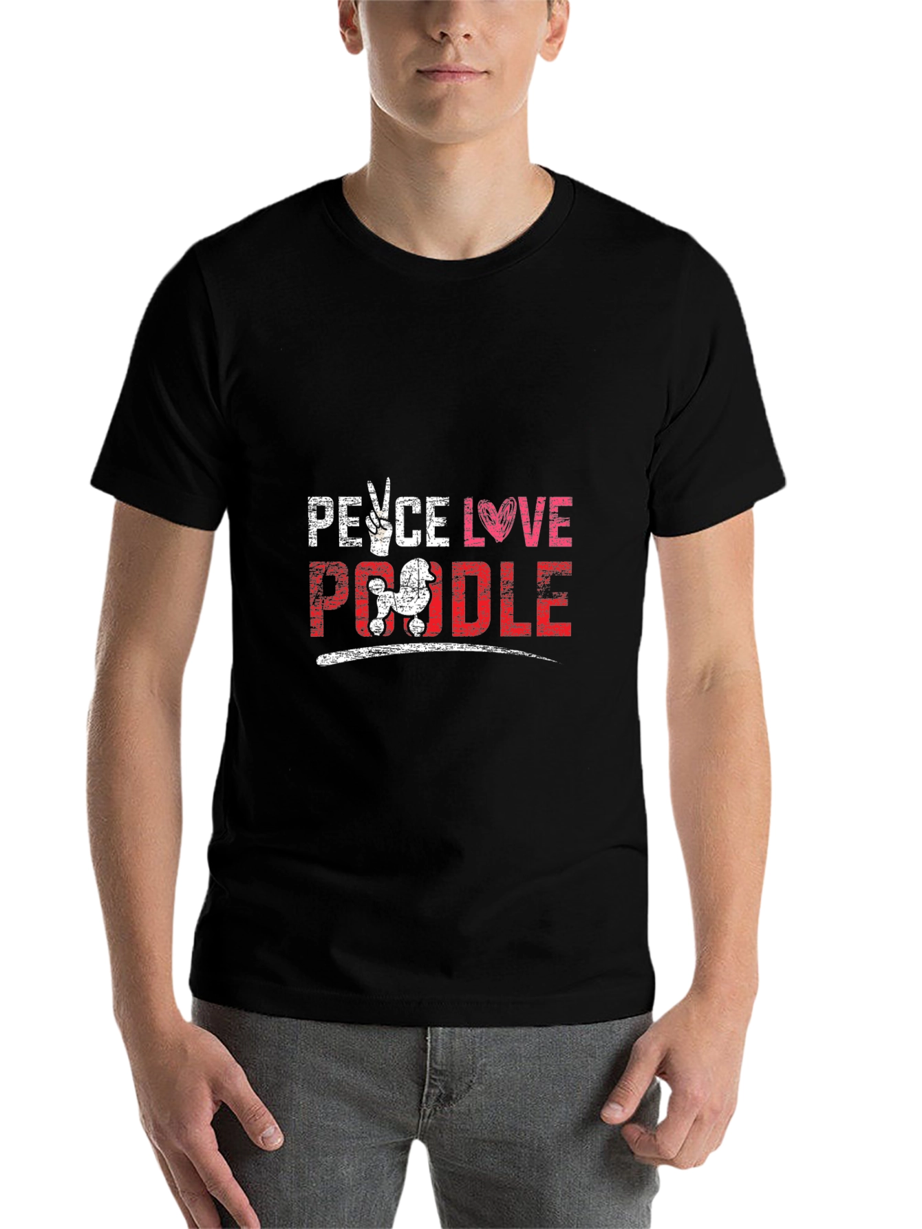 Black Peace Love Poodle T-Shirt Black view 7