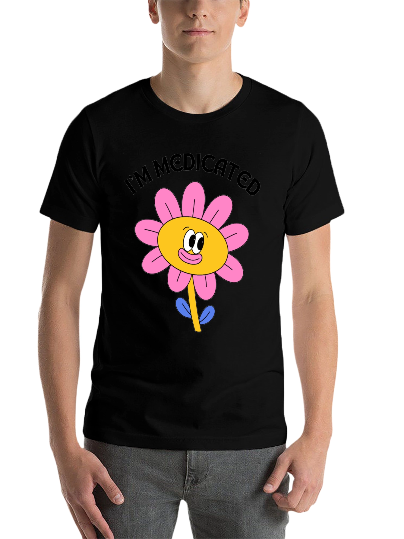 I'm Medicated Flower Graphic Black T-Shirt - 7