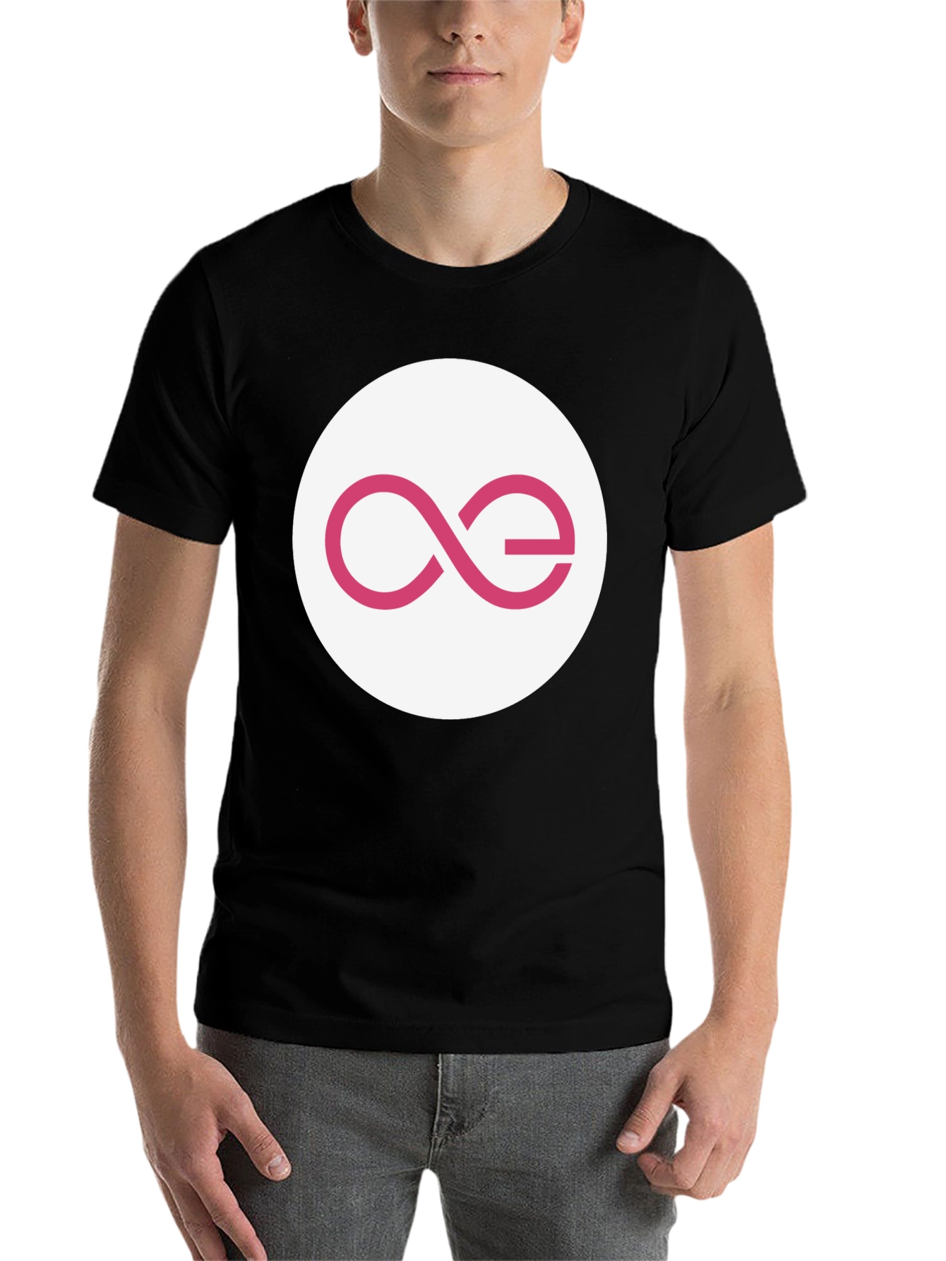 Black Black T-Shirt with Abstract Pink Logo Design view 7