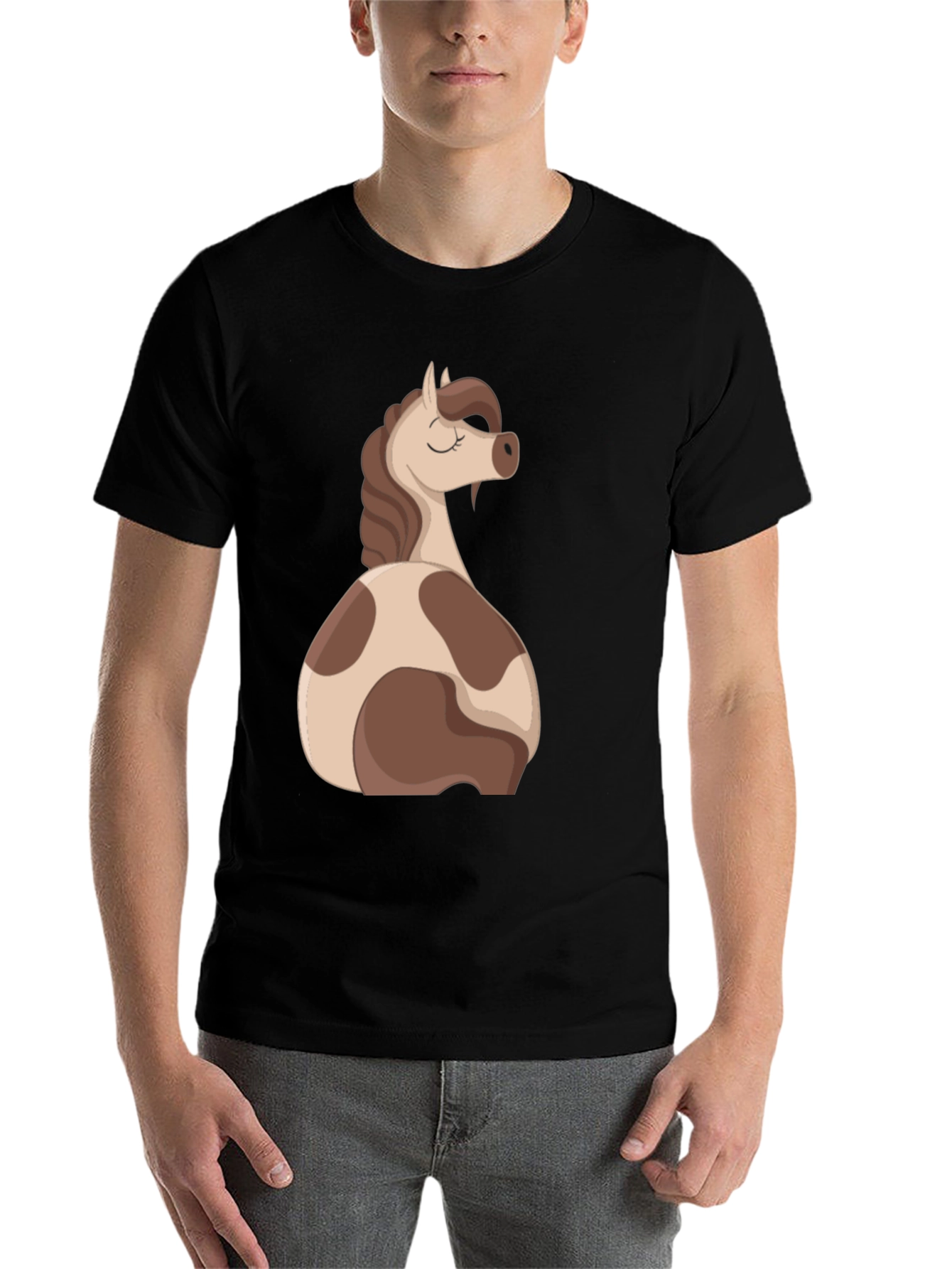 Black Horse Cartoon Graphic Black T-Shirt view 7