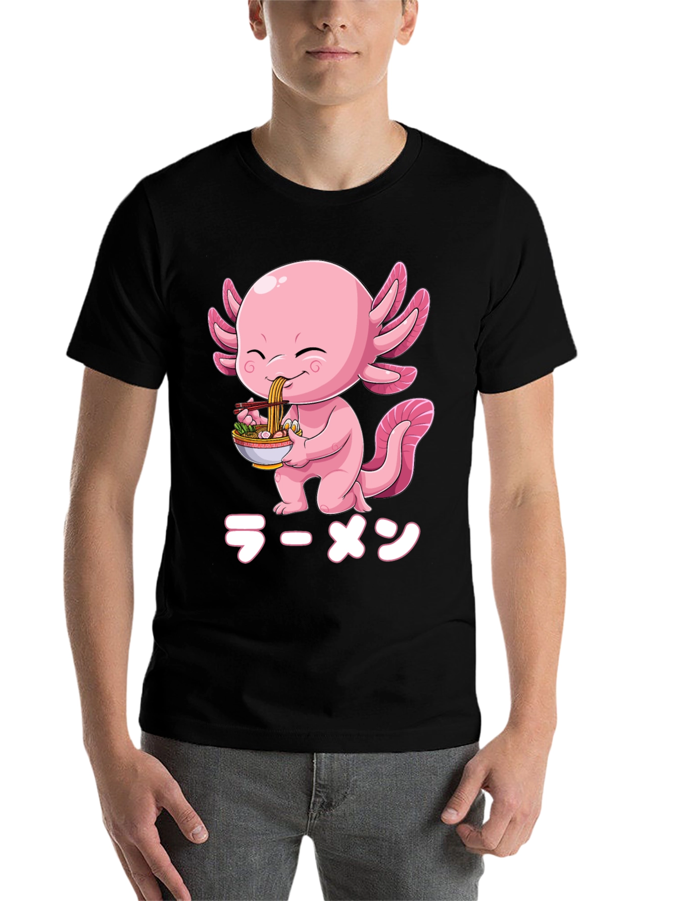 Black Axolotl Ramen T-Shirt - Cute Anime Graphic Tee view 7