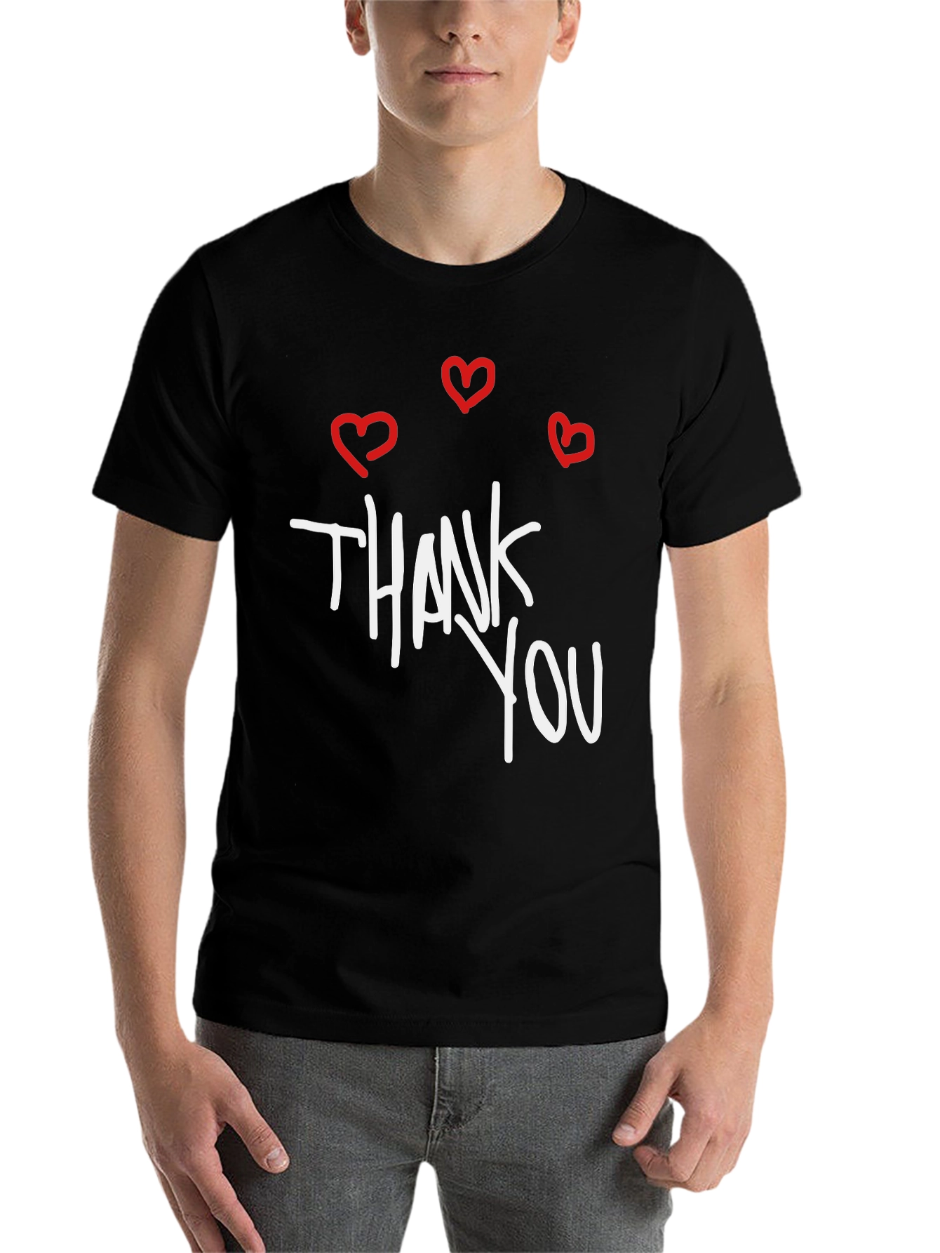 Black Thank You Hearts Graphic Tee - Casual Black T-Shirt view 7