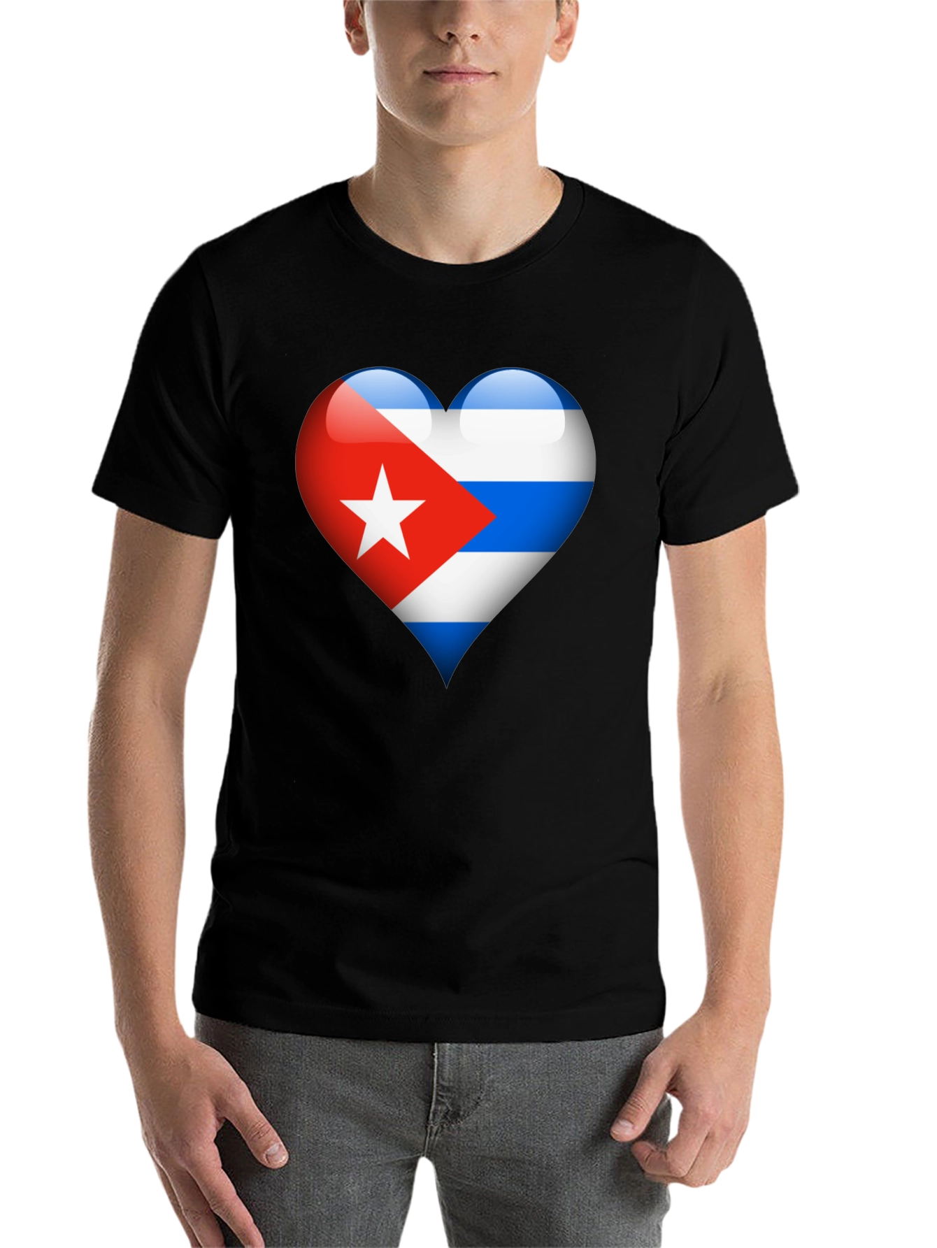 Black Cuban Flag Heart Graphic T-Shirt - Black view 7