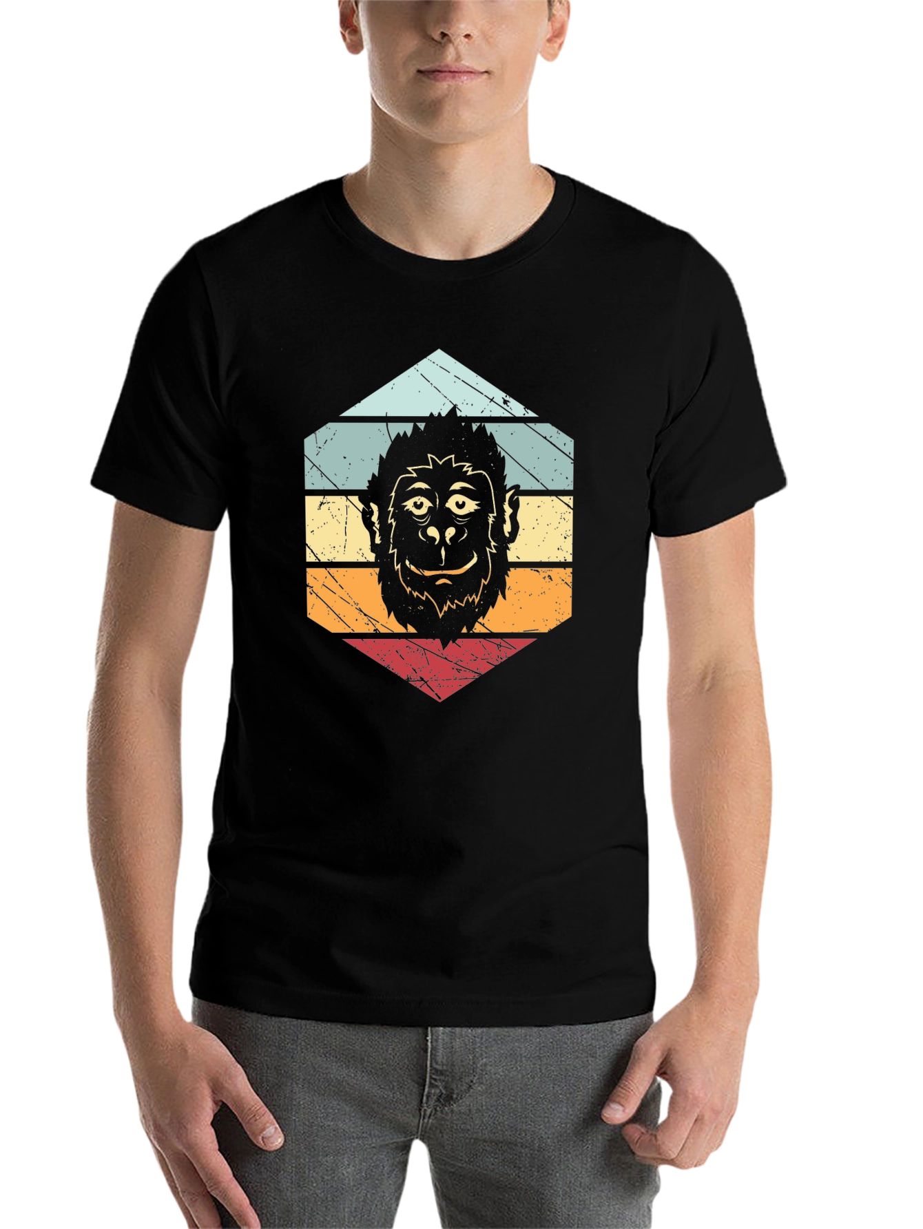 Black Retro Monkey Graphic Tee - Unisex view 7