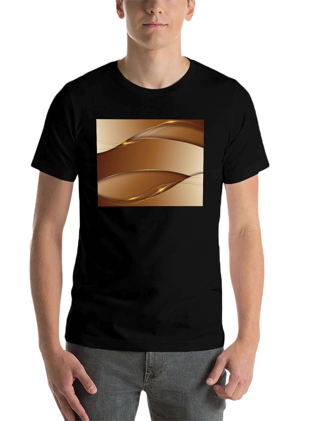 Black Stylish Abstract Wave Design Black T-Shirt view 7