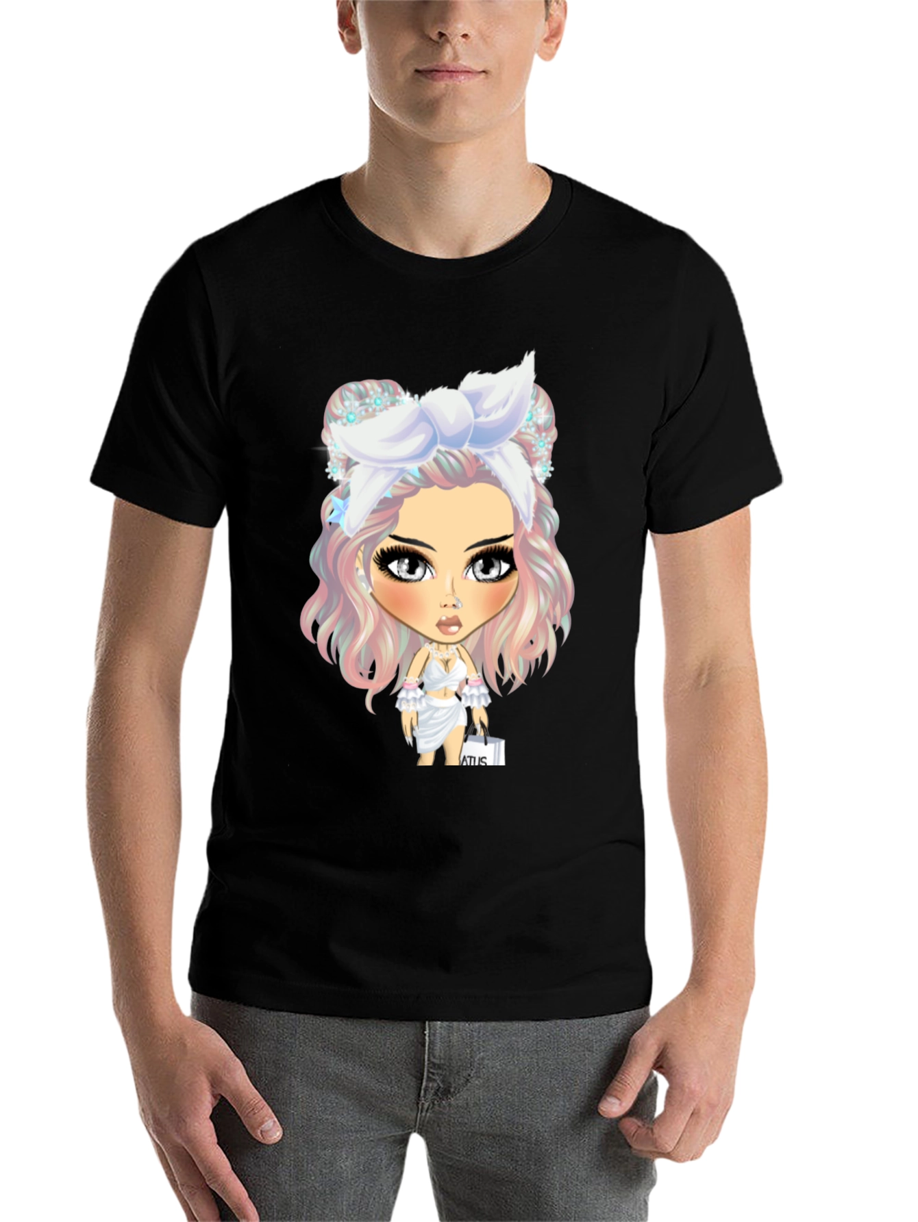 Black Stylish Graphic Tee - Cartoon Character view 7