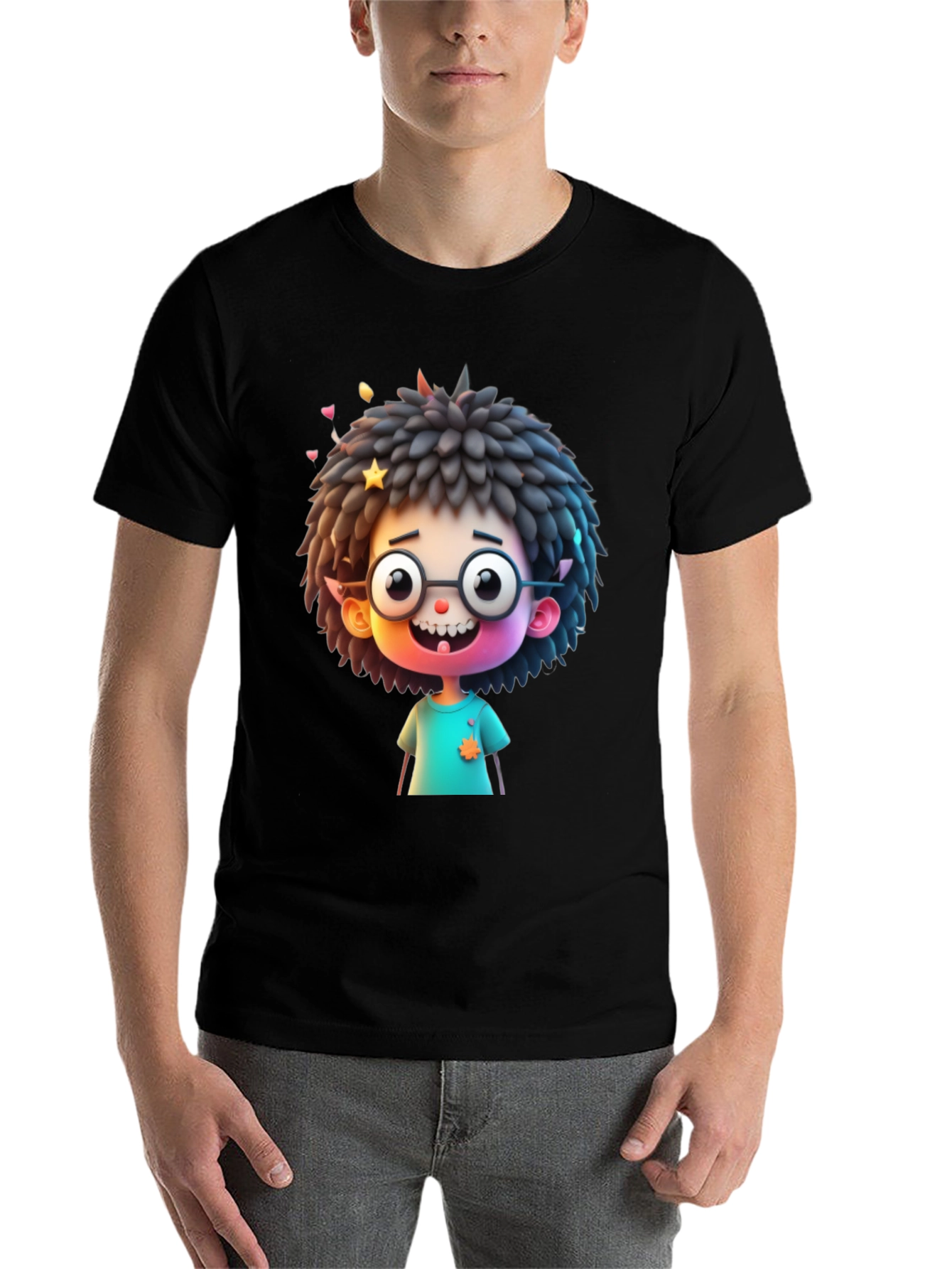 Black Fun Cartoon Character T-Shirt - Black view 7