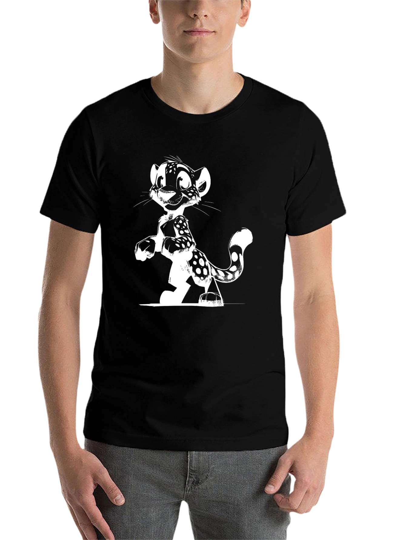 Black Cartoon Leopard Graphic Tee - Black view 7