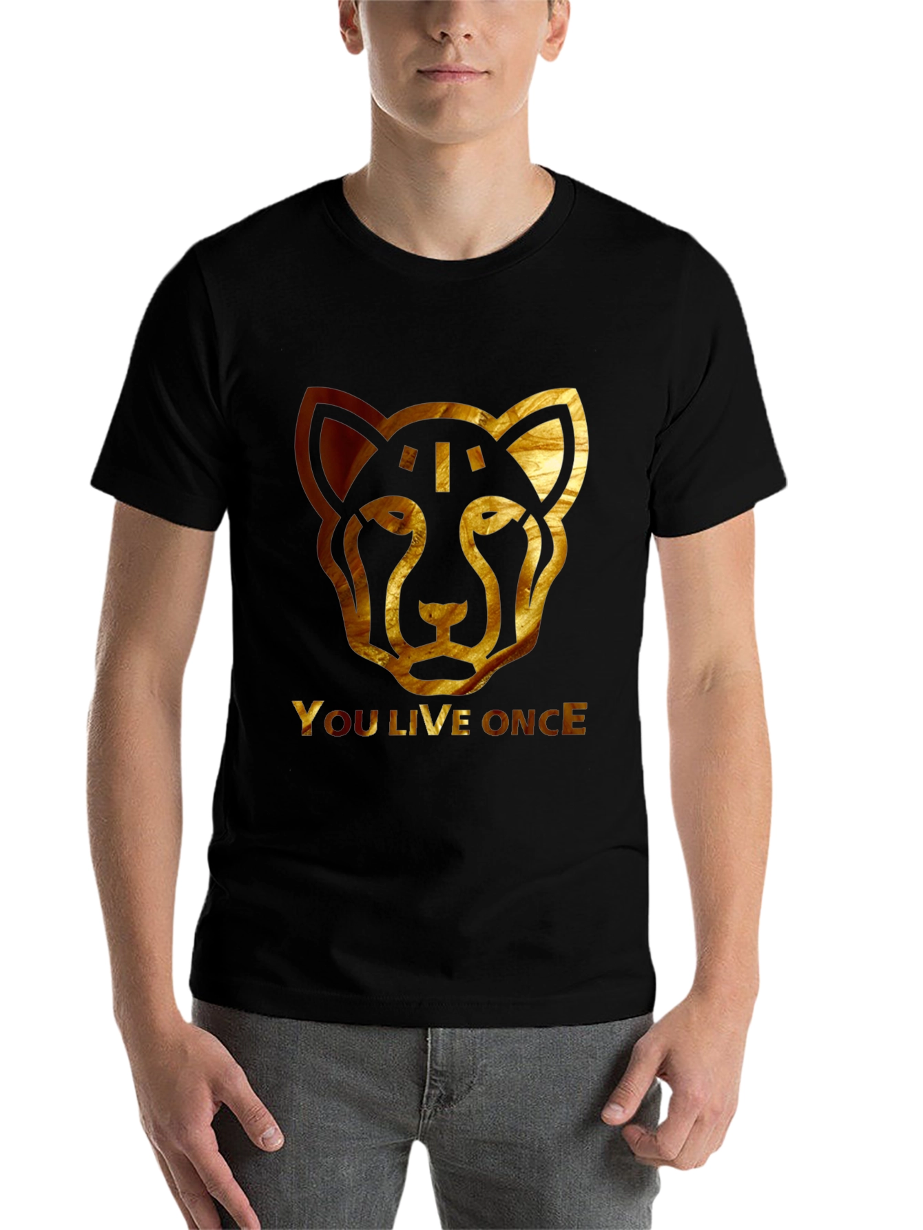 Black YOLO Cheetah Graphic Tee - Black Cotton T-Shirt view 7