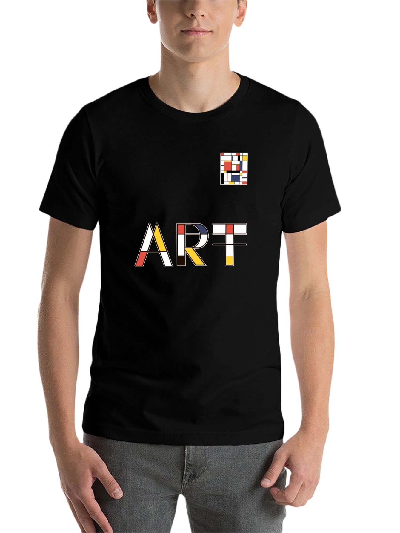 Black Mondrian Inspired Art T-Shirt - Modern Geometric Design view 7