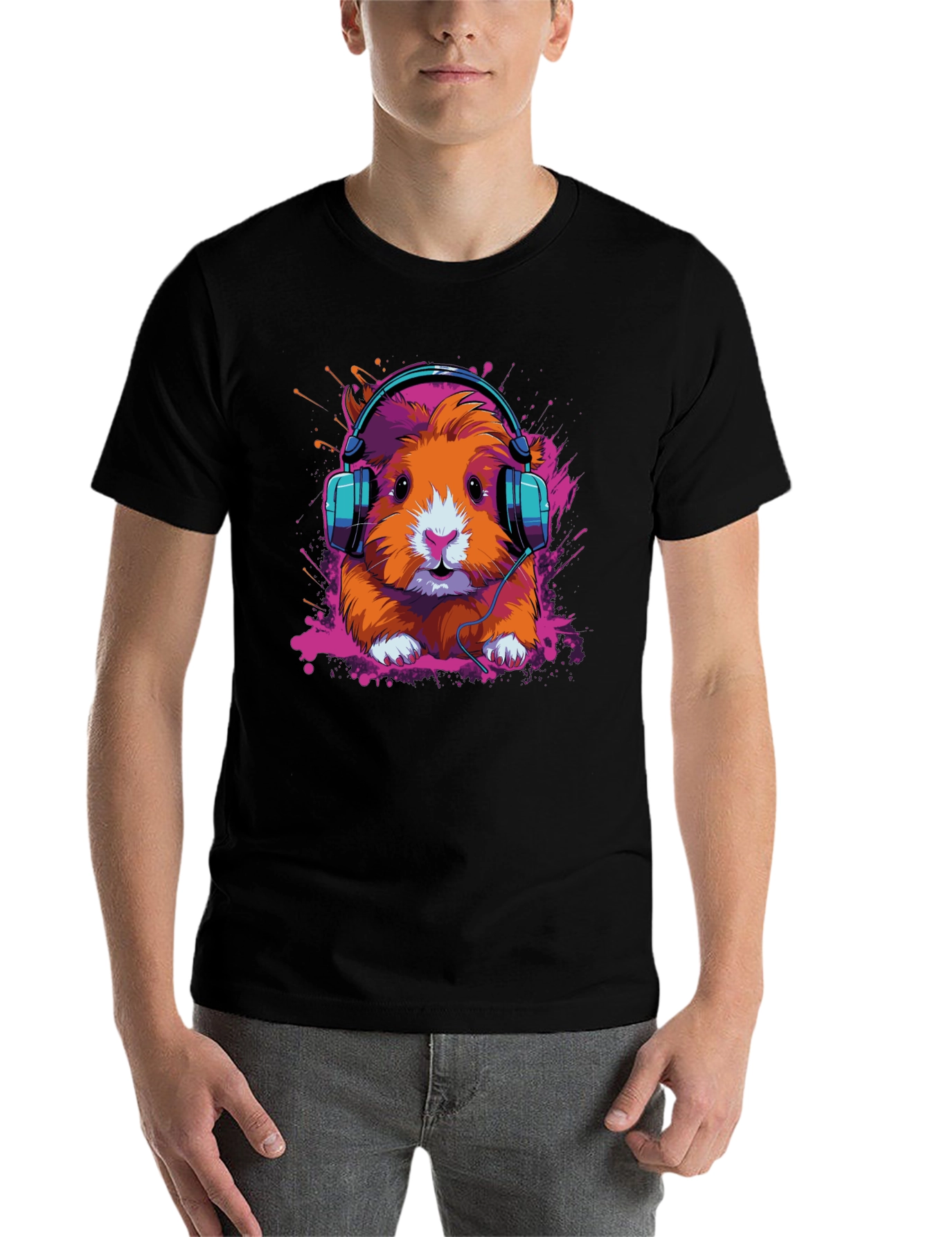 Black DJ Hamster Graphic Tee - Cool Animal T-Shirt view 7